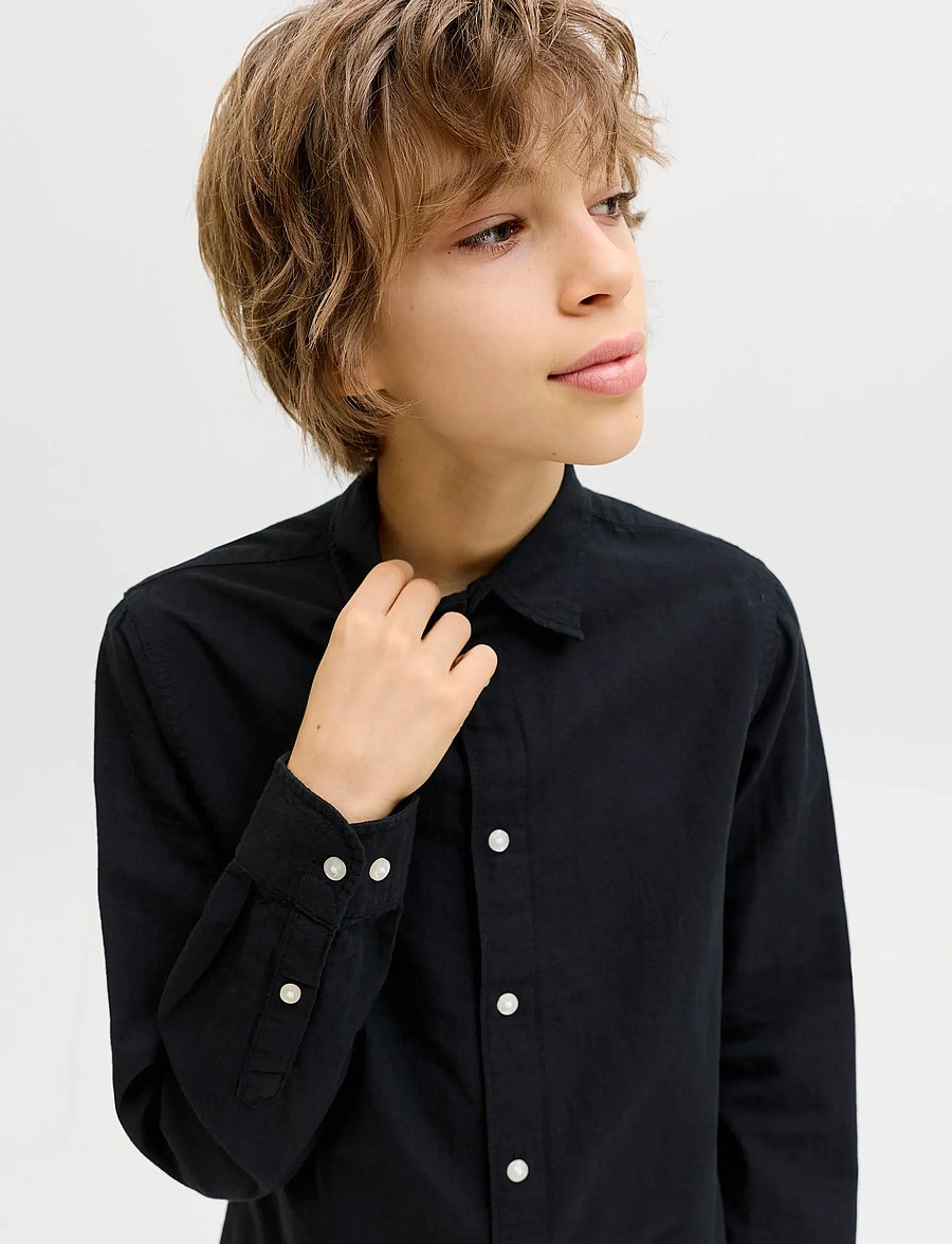 Jack & Jones - JJEBREEZE LINEN BLEND SHIRT L/S SN JNR - langermede skjorter - black - 5