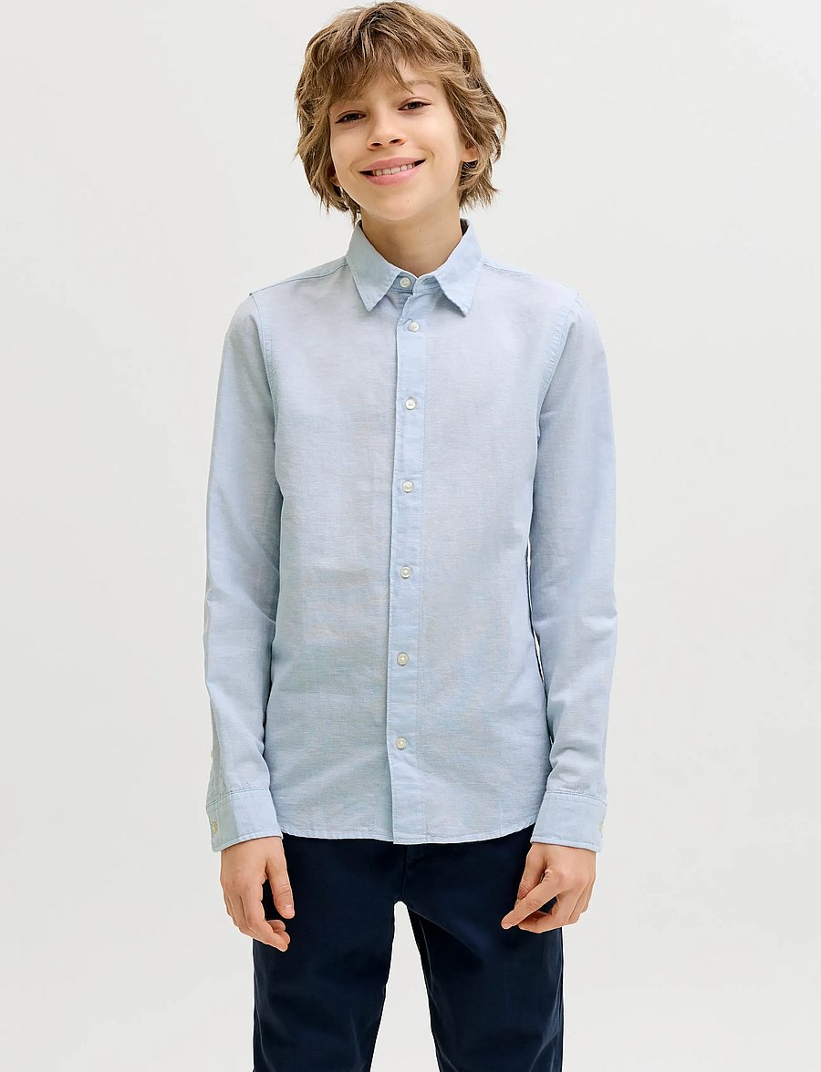 Jack & Jones - JJEBREEZE LINEN BLEND SHIRT L/S SN JNR - langærmede skjorter - celestial blue - 0