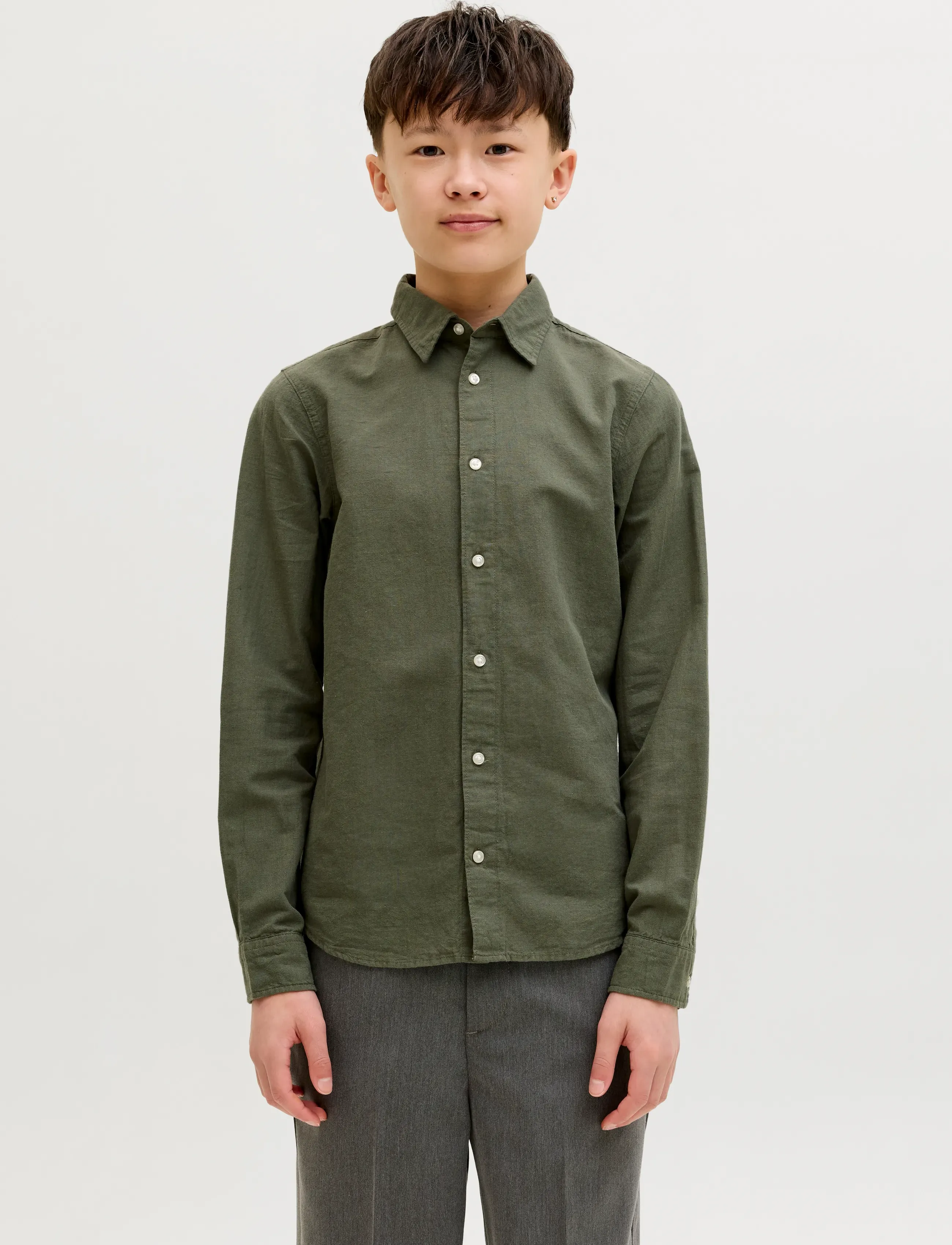 Jack & Jones JJEBREEZE LINEN BLEND SHIRT L/S SN JNR - Langærmede skjorter - DUSTY OLIVE / khaki/green