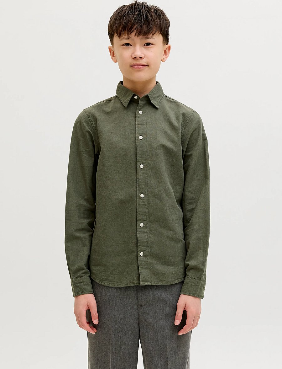 Jack & Jones - JJEBREEZE LINEN BLEND SHIRT L/S SN JNR - långärmade skjortor - dusty olive - 0