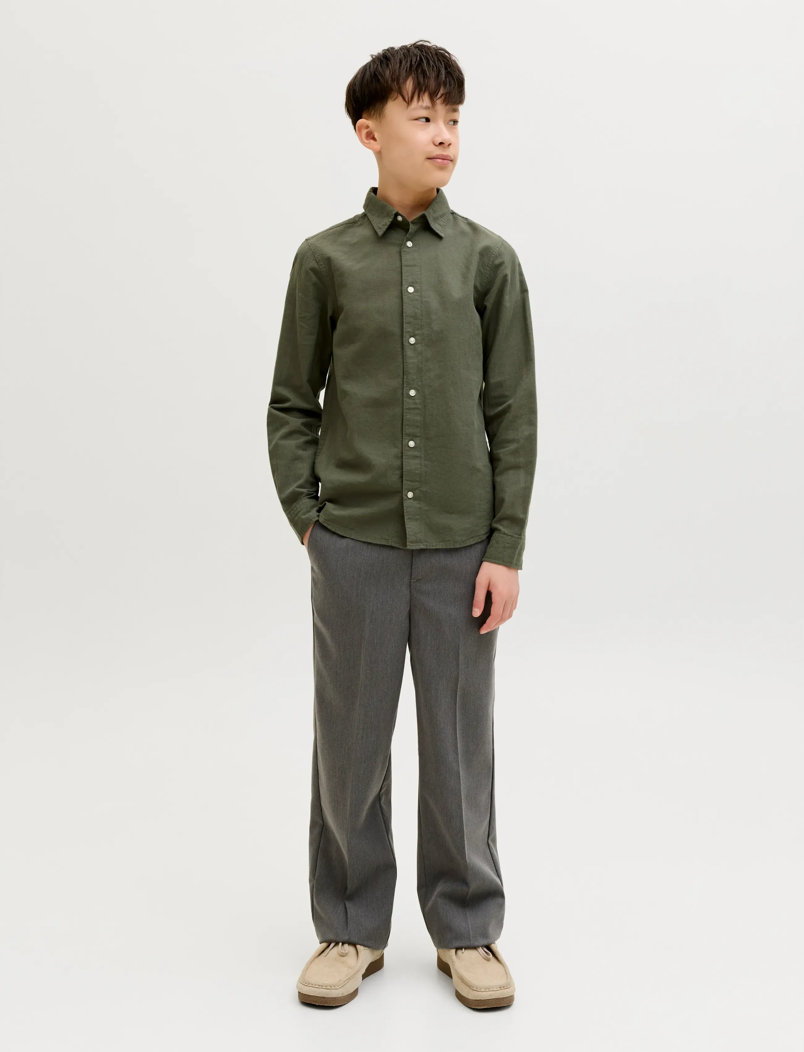 Jack & Jones - JJEBREEZE LINEN BLEND SHIRT L/S SN JNR - långärmade skjortor - dusty olive - 3