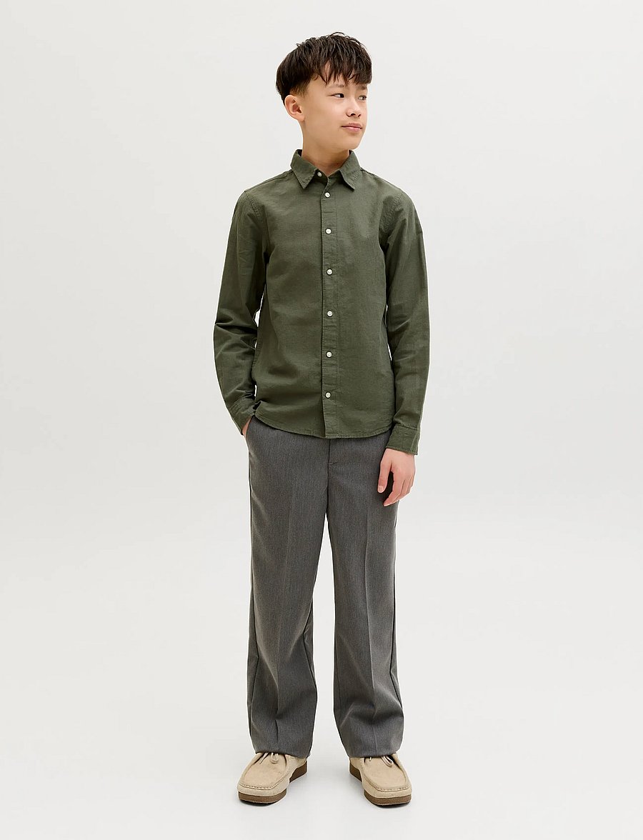 Jack & Jones - JJEBREEZE LINEN BLEND SHIRT L/S SN JNR - långärmade skjortor - dusty olive - 3