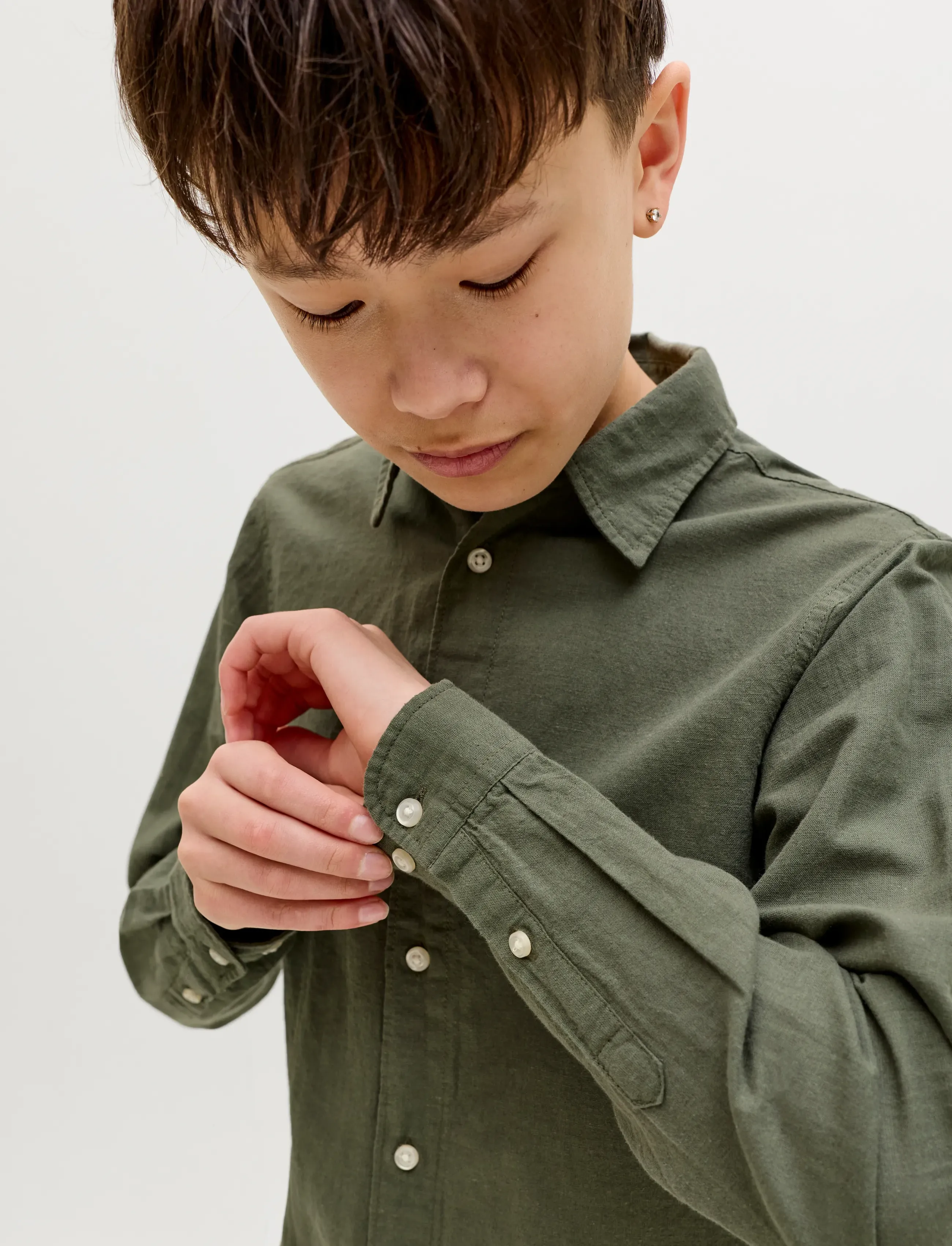 Jack & Jones - JJEBREEZE LINEN BLEND SHIRT L/S SN JNR - långärmade skjortor - dusty olive - 4