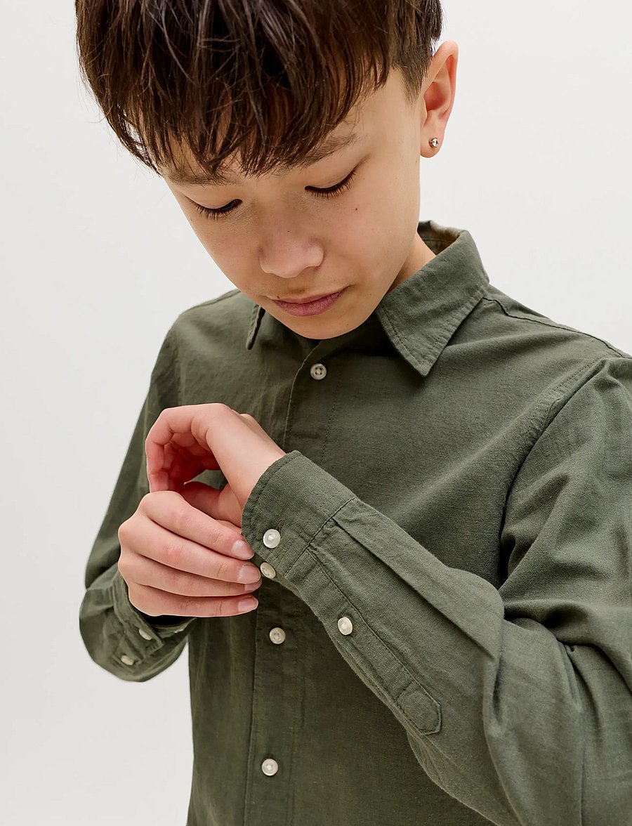 Jack & Jones - JJEBREEZE LINEN BLEND SHIRT L/S SN JNR - långärmade skjortor - dusty olive - 4