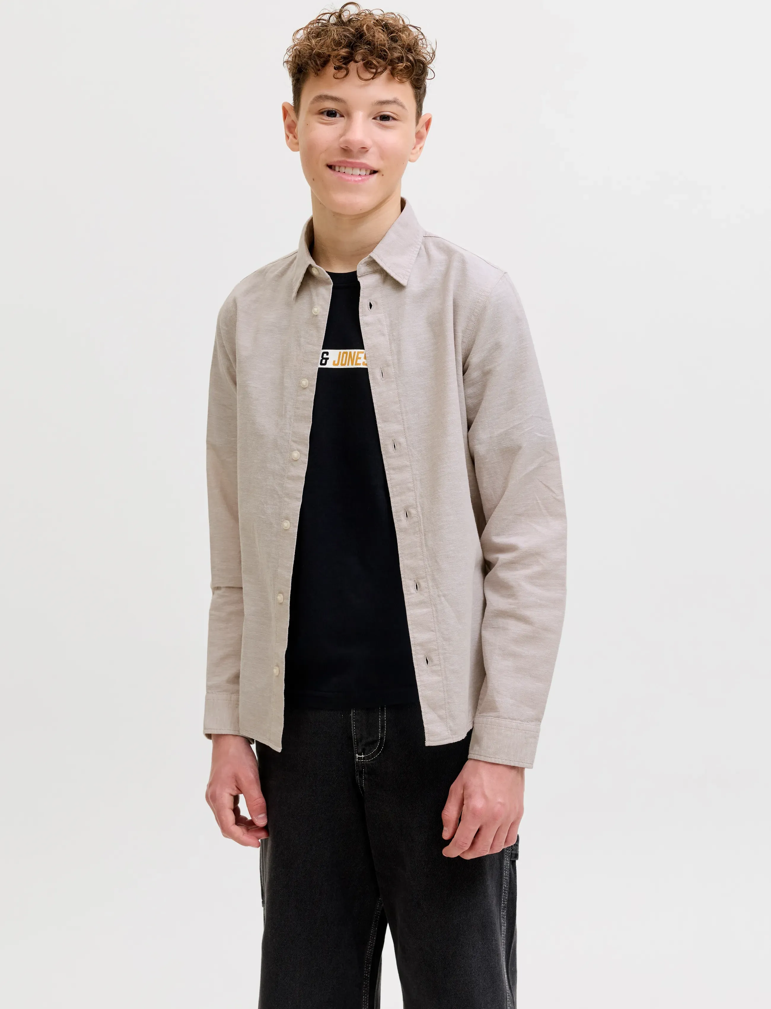 Jack & Jones JJEBREEZE LINEN BLEND SHIRT L/S SN JNR - Langærmede skjorter - STRING / beige