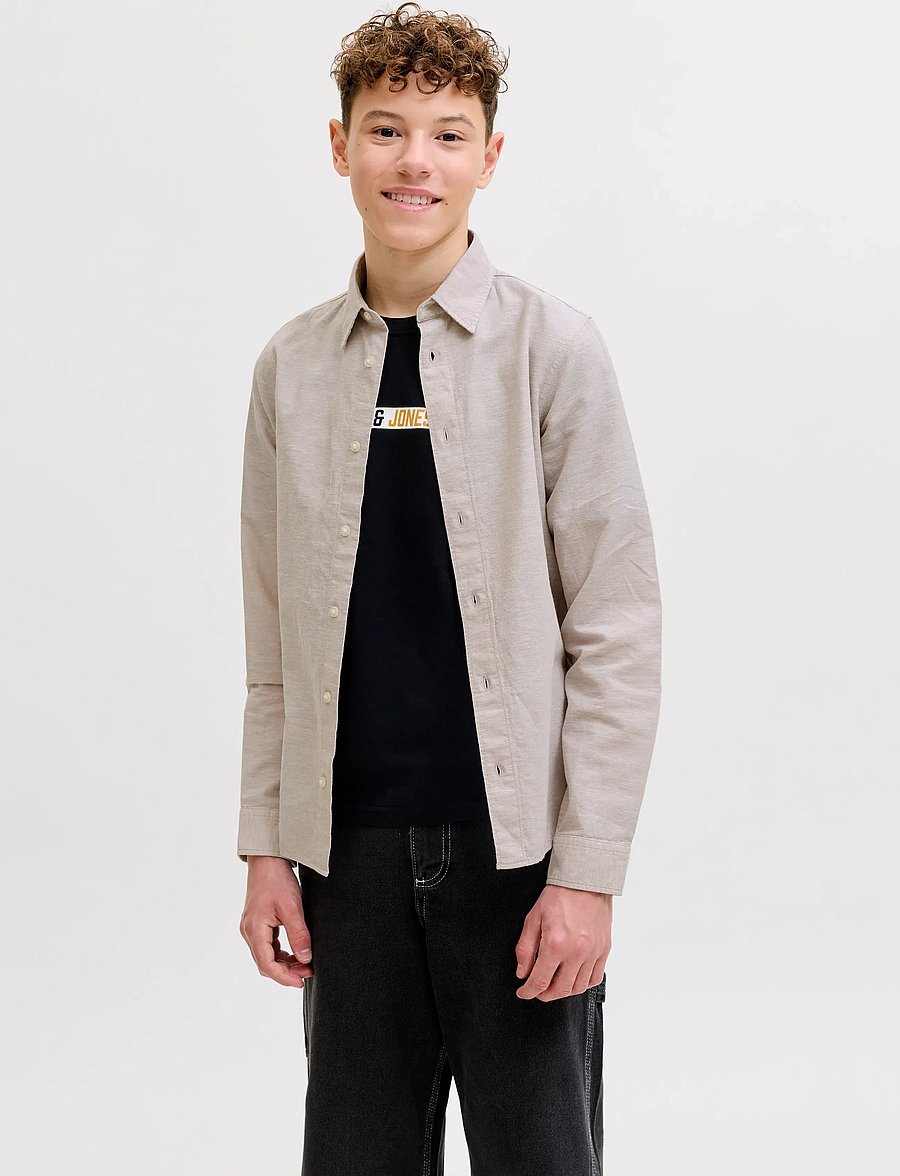 Jack & Jones - JJEBREEZE LINEN BLEND SHIRT L/S SN JNR - langærmede skjorter - string - 0
