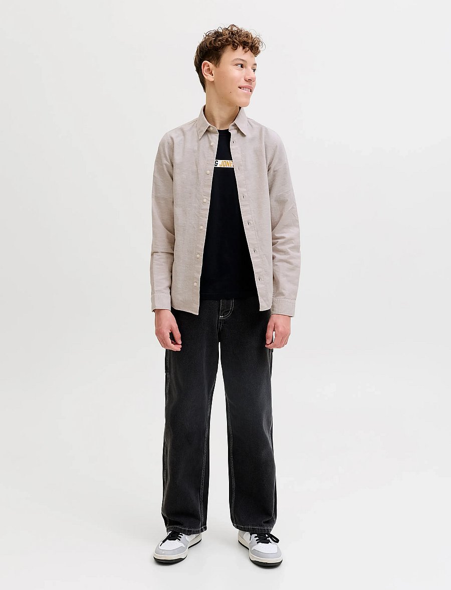 Jack & Jones - JJEBREEZE LINEN BLEND SHIRT L/S SN JNR - langærmede skjorter - string - 4