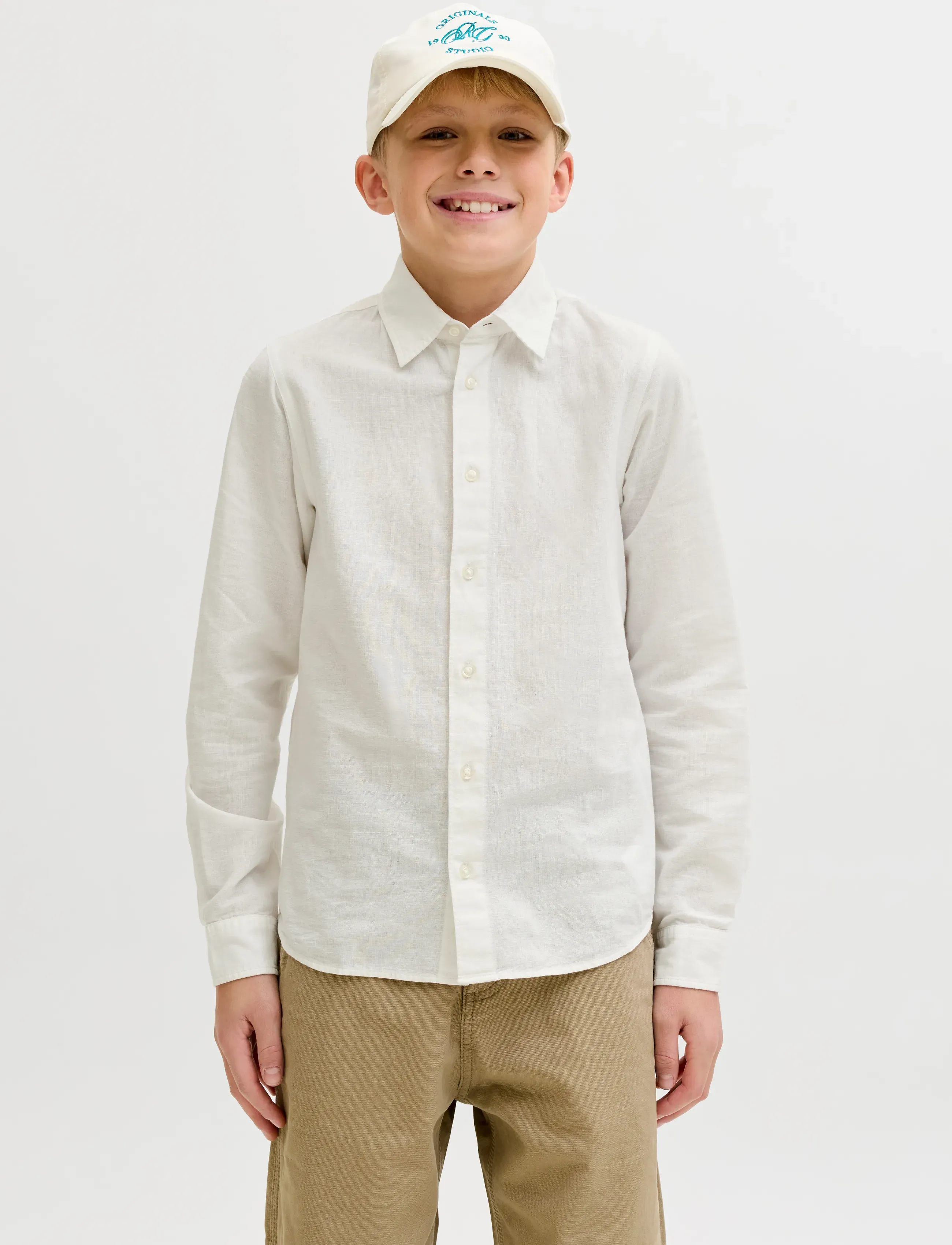 Jack & Jones JJEBREEZE LINEN BLEND SHIRT L/S SN JNR - Skyrtur - WHITE / white