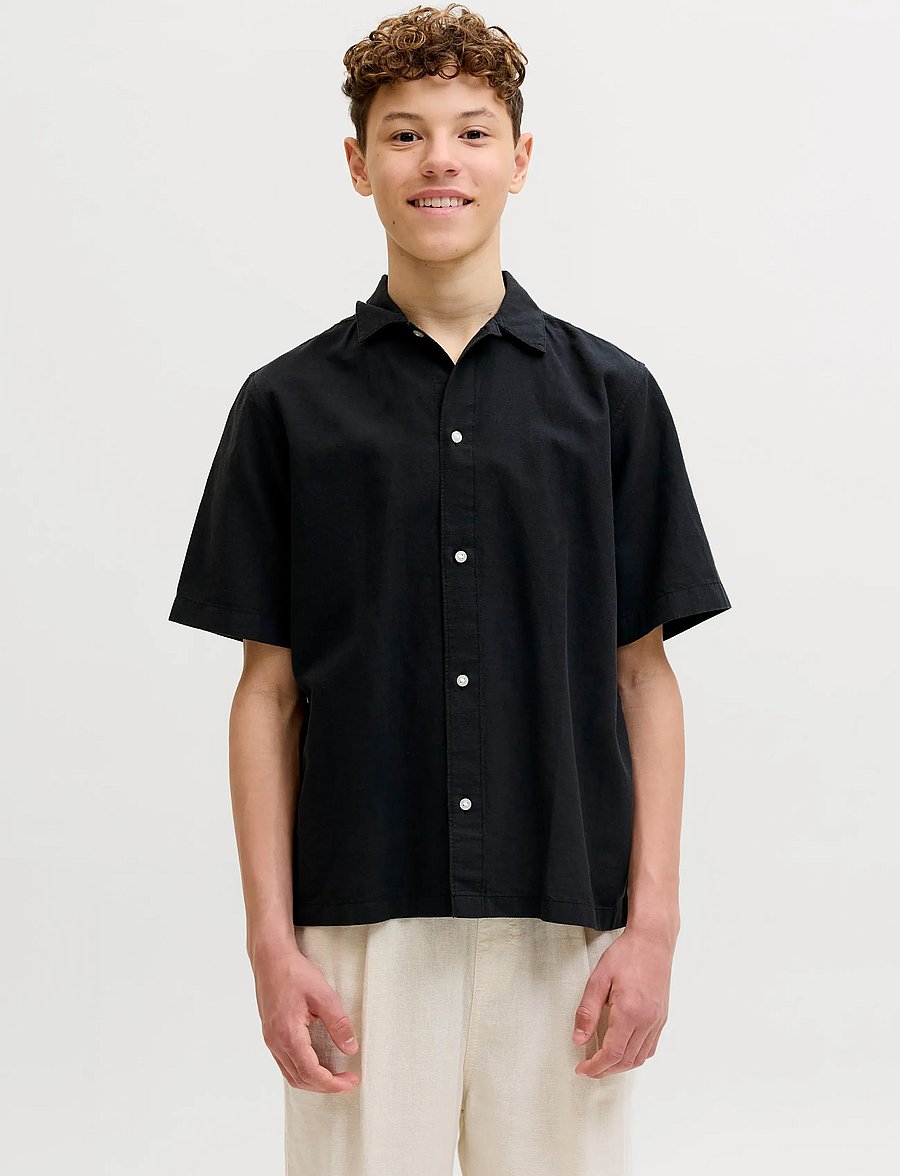 Jack & Jones - JJEBREEZE LINEN BLEND OVERSIZE SHIRT JNR - krekli ar īsām piedurknēm - black - 0
