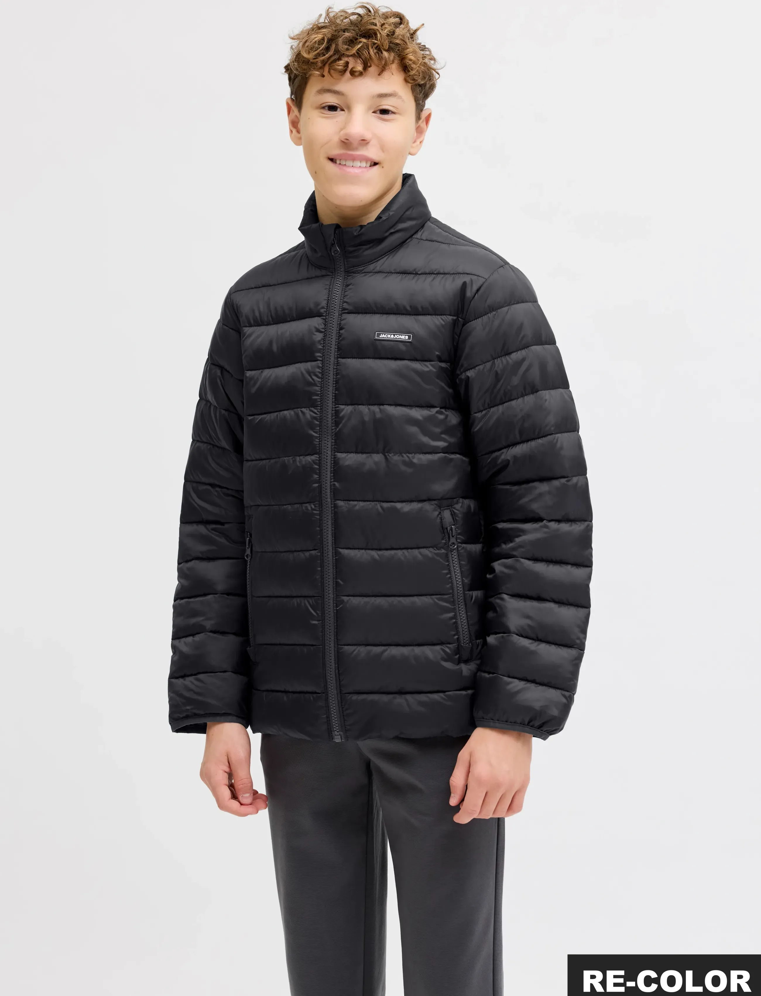 Jack & Jones Jjlouis Light Puffer Collar Jnr, 152, Black, Jakker Og Frakker > Puffer Og Vatterede, Børn