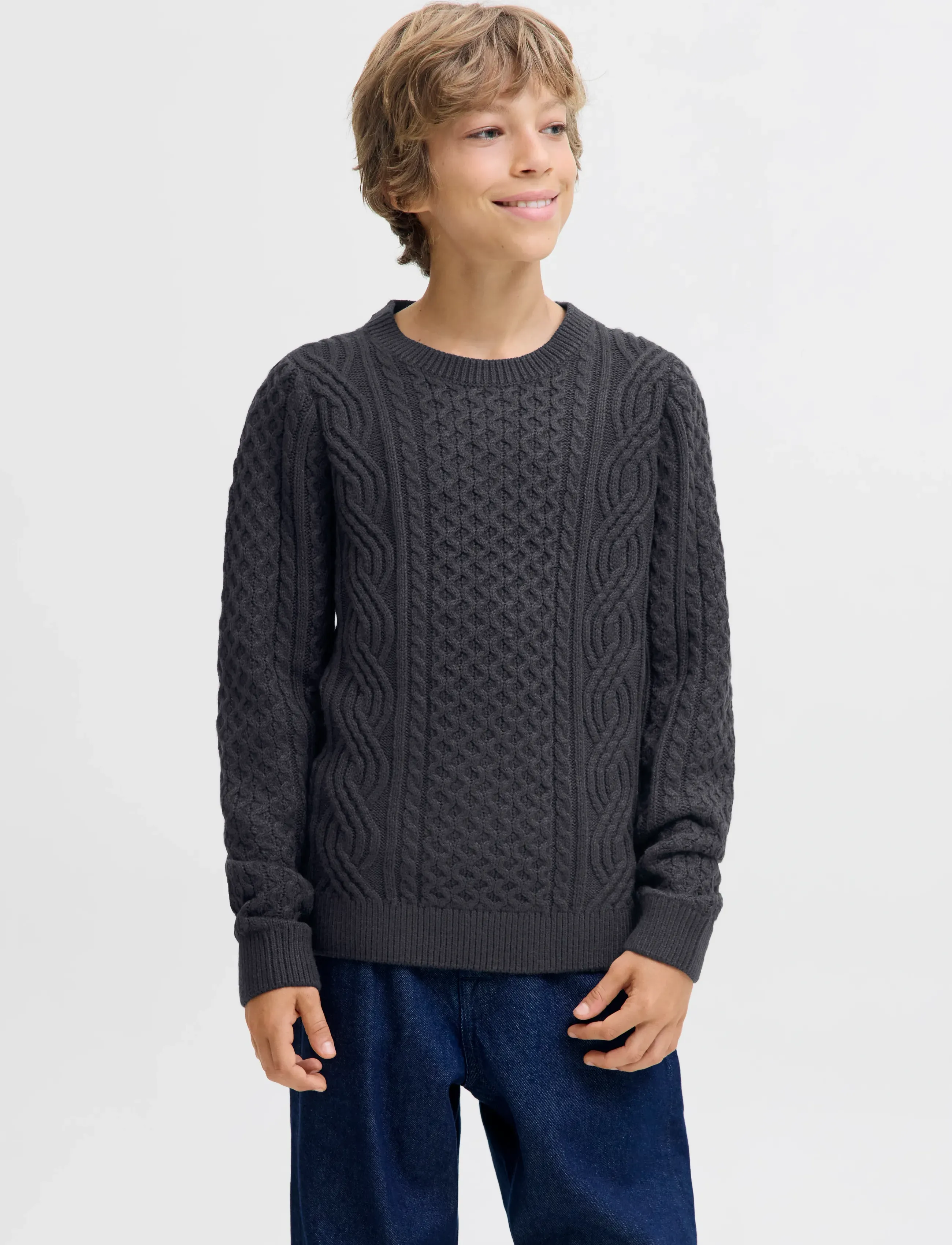 Jack & Jones - JPRBLUSEAN KNIT CABLE CREW NECK JNR - stickade tröjor - dark navy - 0