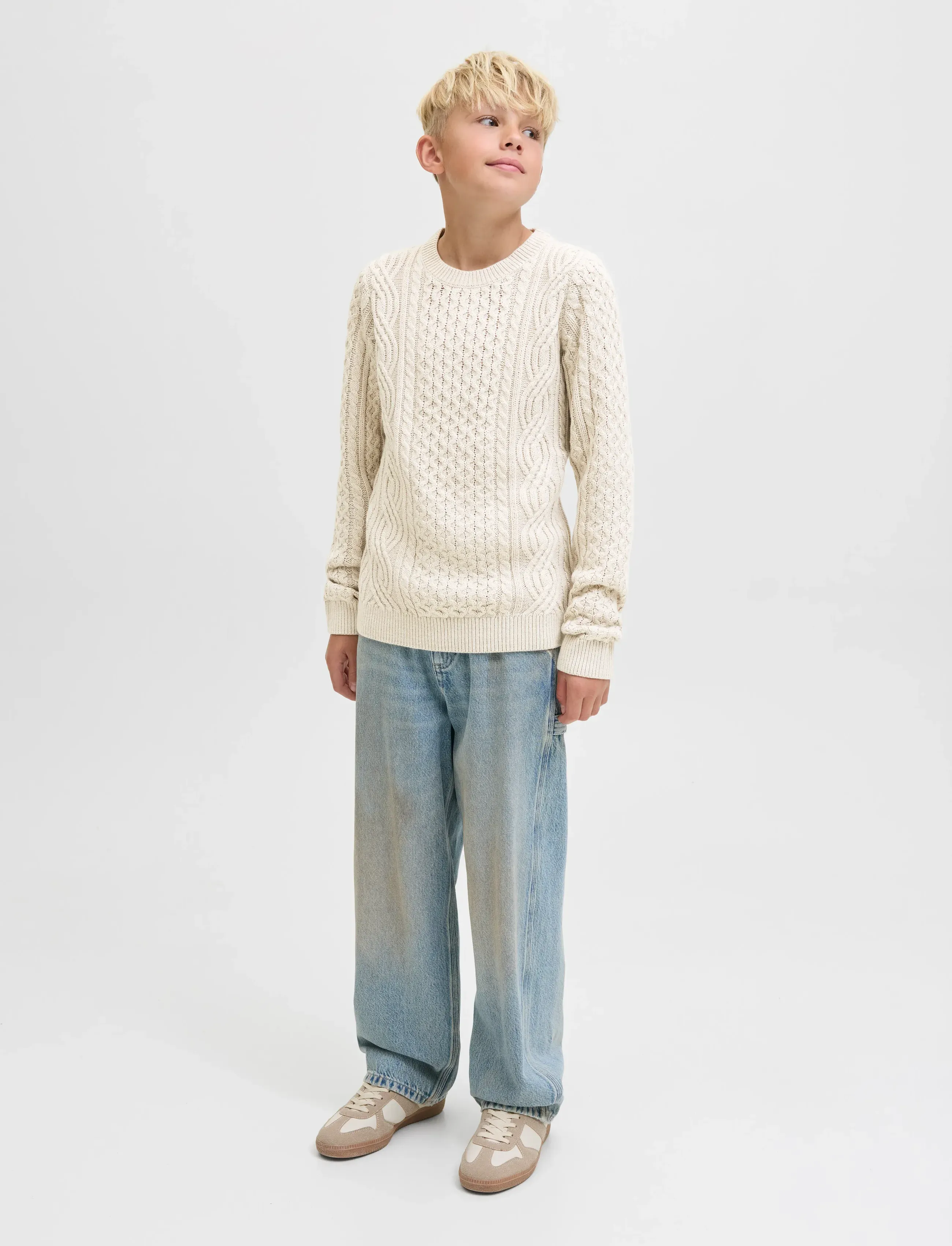 Jack & Jones - JPRBLUSEAN KNIT CABLE CREW NECK JNR - pullover - silver lining - 0