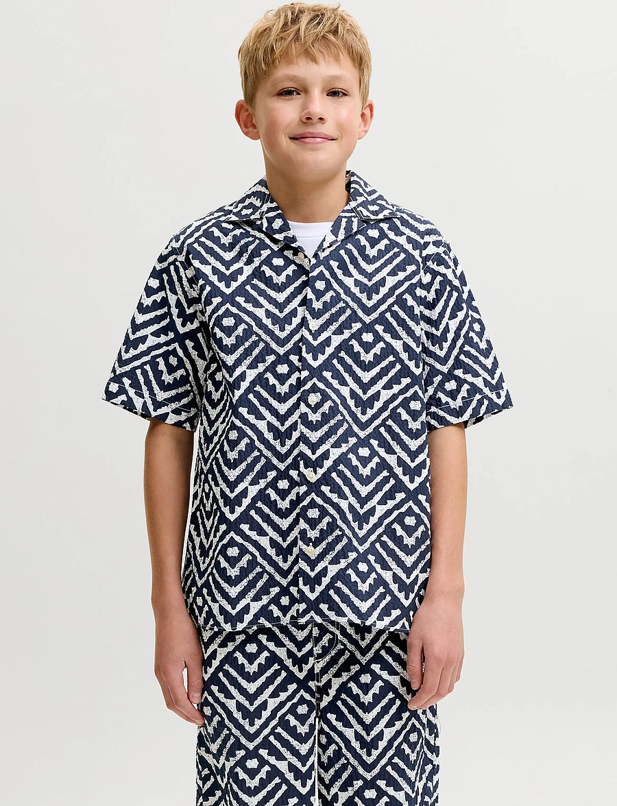 Jack & Jones - JJMILO SEERSUCKER RESORT SHIRT SS JNR - marškiniai trumpomis rankovėmis - sky captain - 0