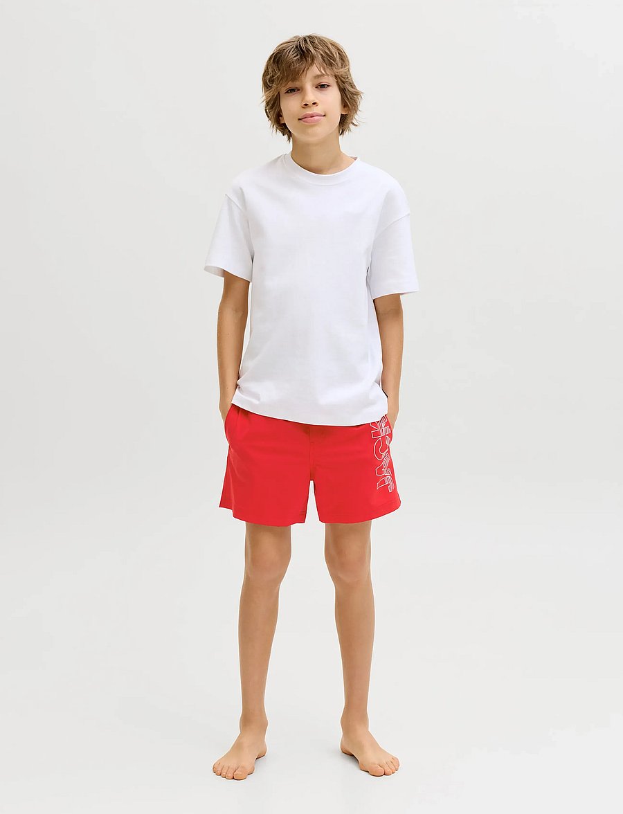 Jack & Jones - JPSTMAUI WAVE LOGO SWIM SHORTS SN JNR - badshorts - true red - 4