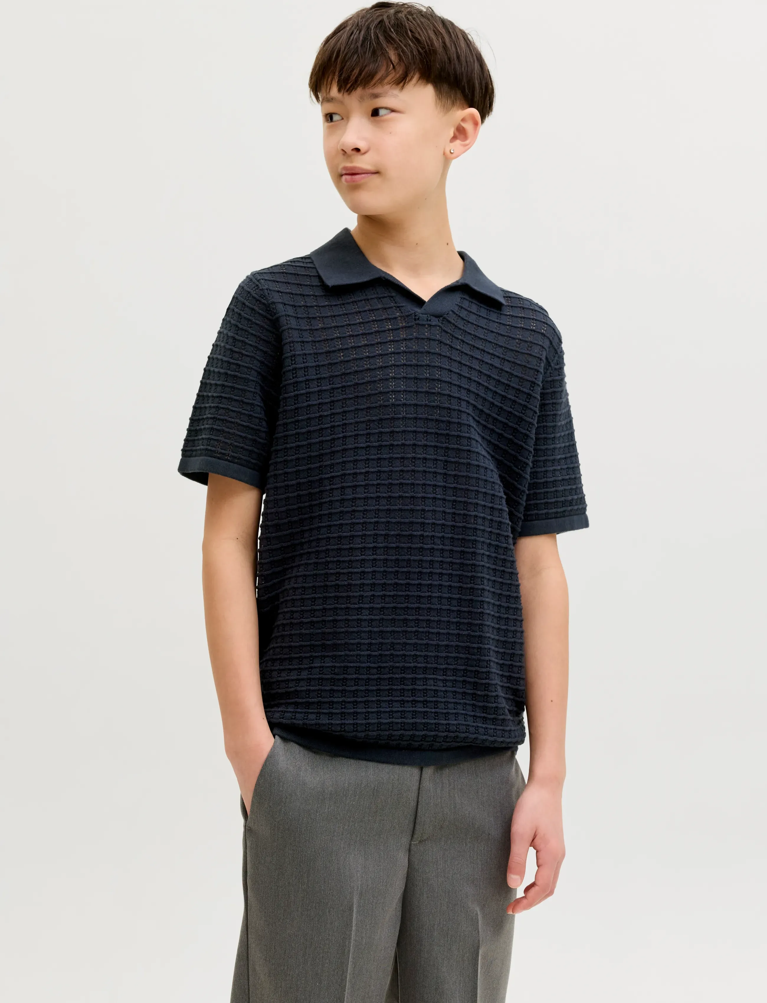 Jack & Jones Jornantucket Split Neck Polo Jnr, Børn, Strikket Polo Shirt Med Split-Hals, Navy, Str: 140