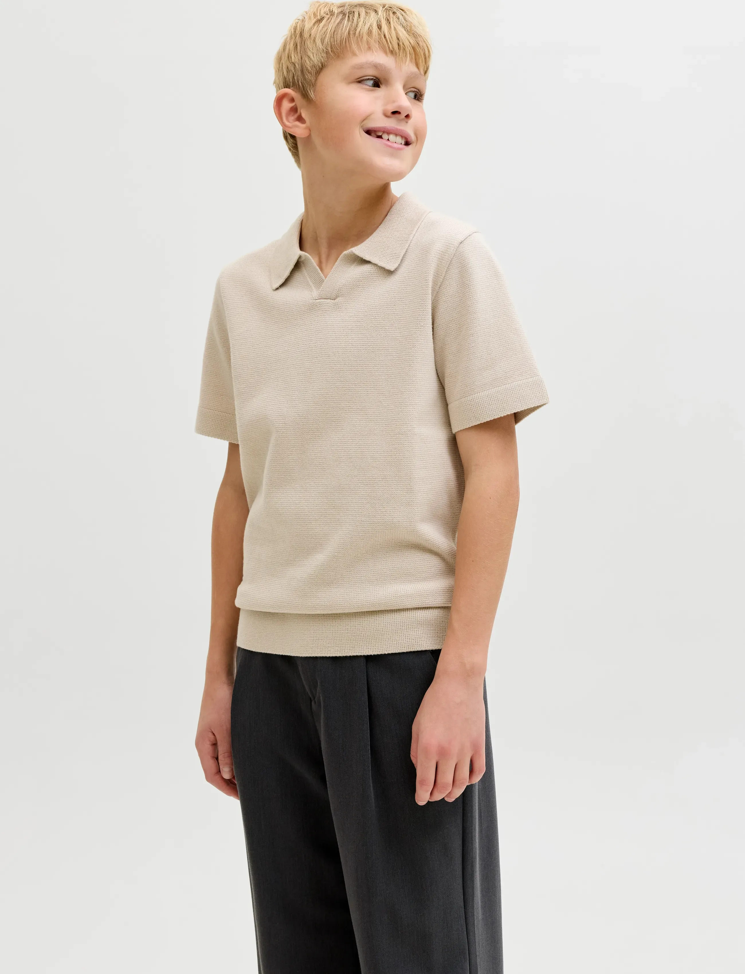 Jack & Jones Jprblamilano Spring Knit Split Nec Jnr, 152, Polo Shirts, Beige - Short-sleeved Kinder