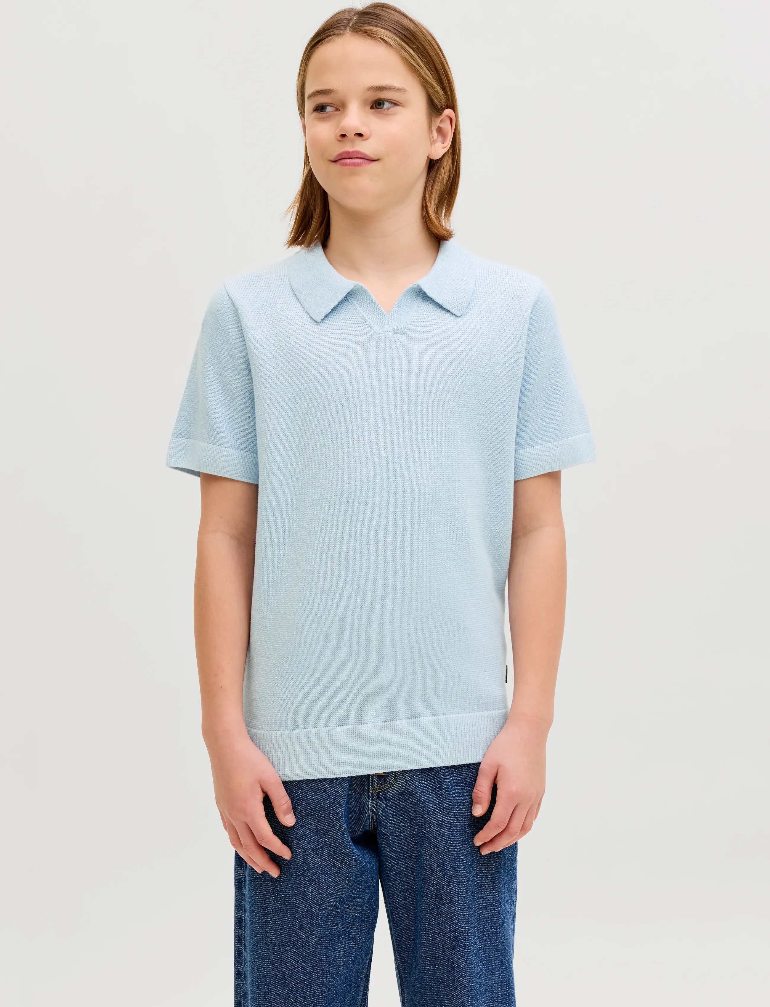 Jack & Jones Jprblamilano Spring Knit Split Nec Jnr, Børn, Strikket Poloshirt, Blå, Str: 164