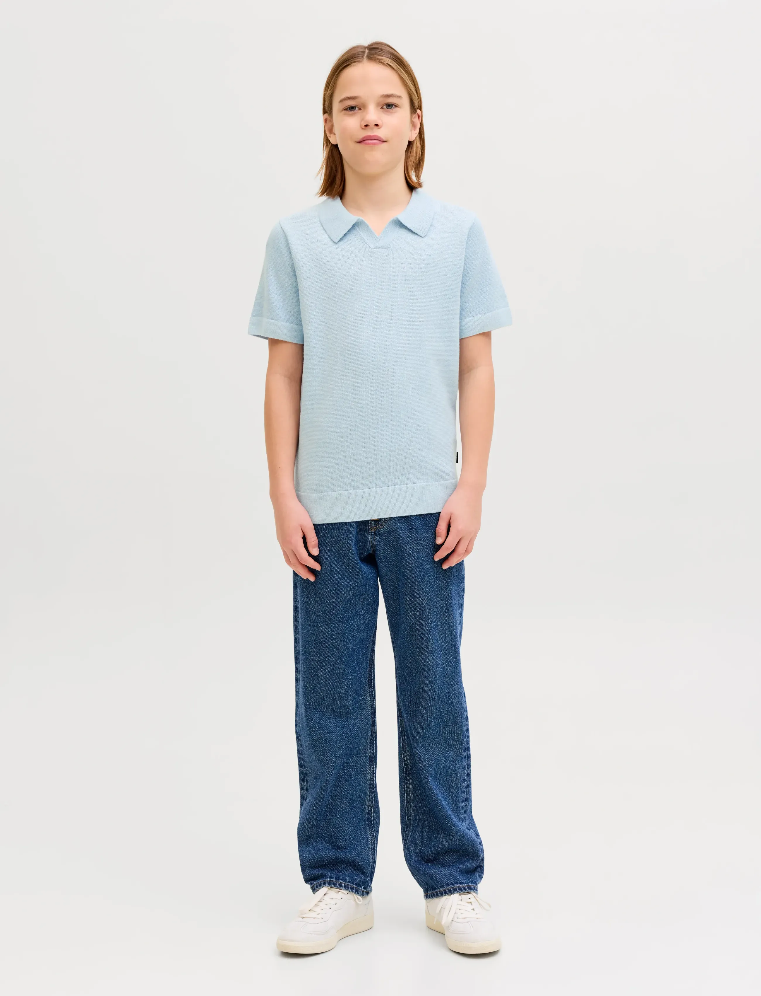 Jack & Jones - JPRBLAMILANO SPRING KNIT SPLIT NEC JNR - kortærmede poloer - chambray blue - 3