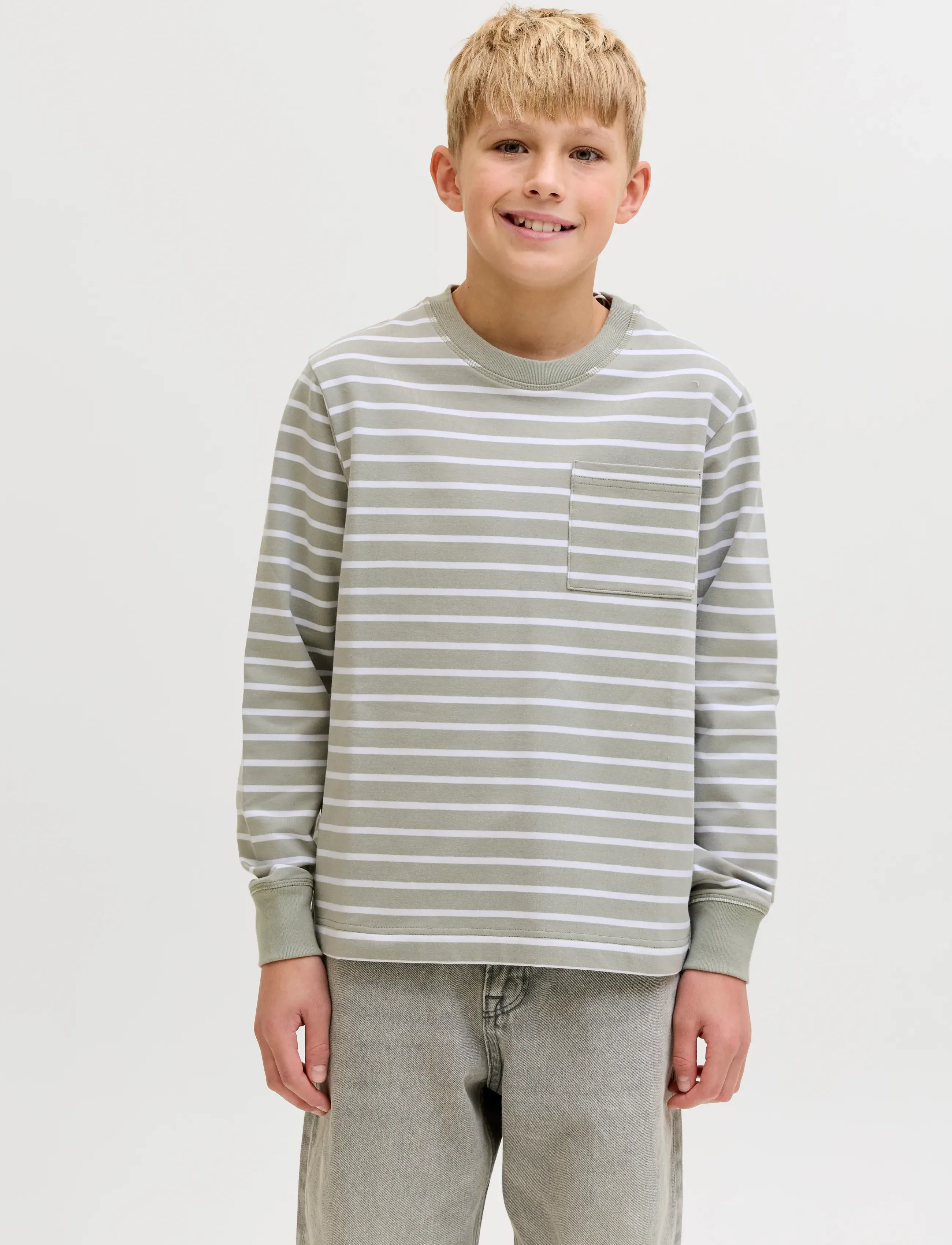 Jack & Jones JORNANTUCKET STRIPED SWEAT CREW NE JNR - Sweatshirts - SEAGRASS / white