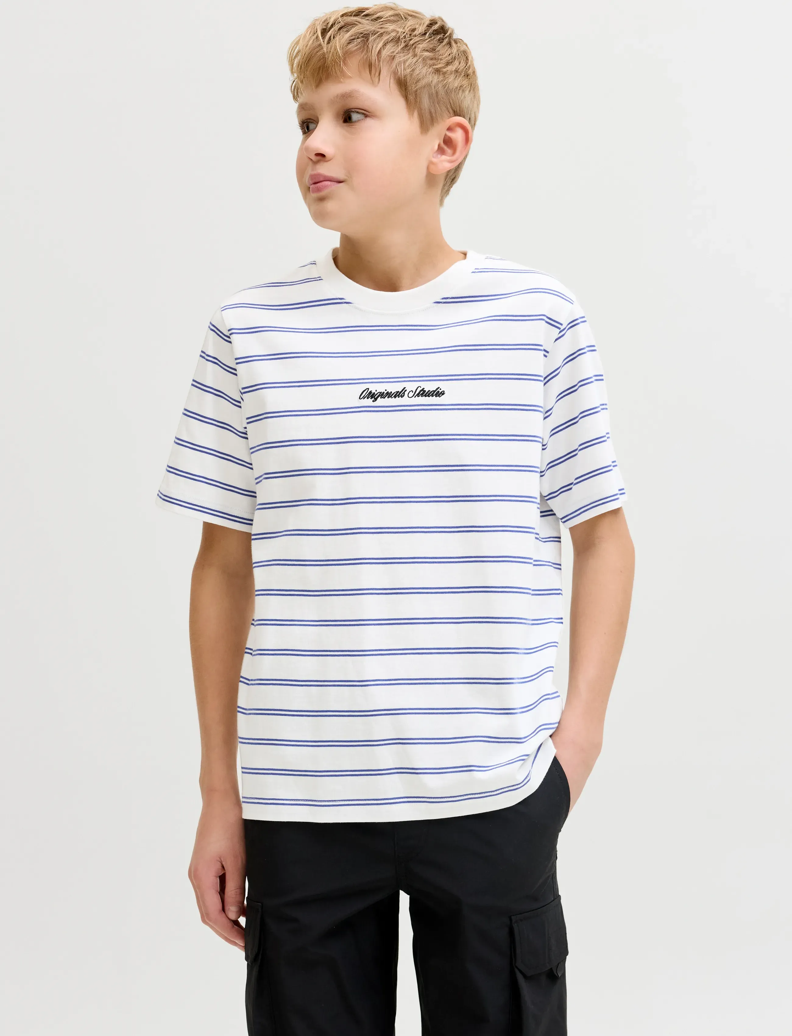 Jack & Jones JORNORREBRO STRIPE TEE SS CN JNR - Kurzärmelige - CLOUD DANCER / white