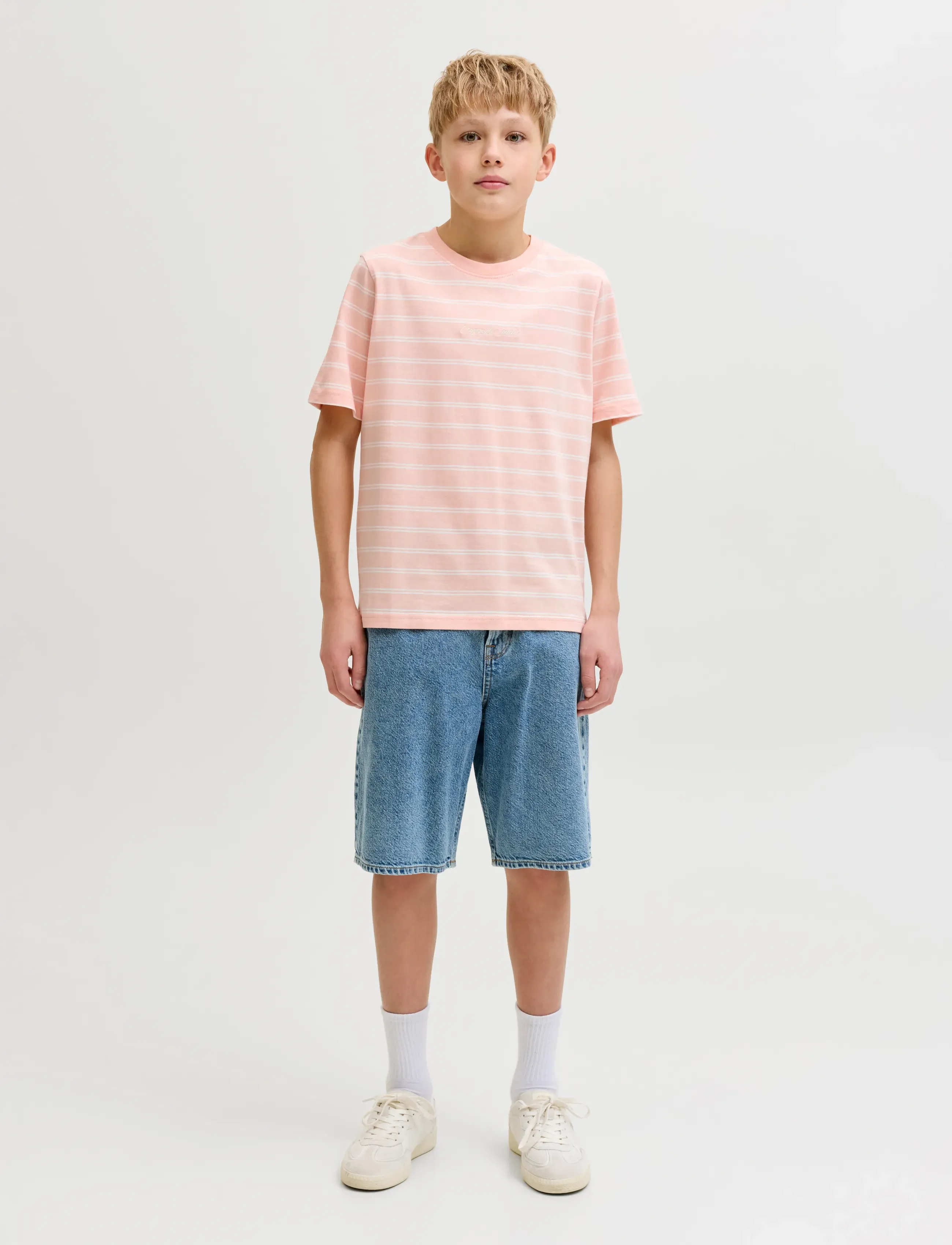 Jack & Jones - JORNORREBRO STRIPE TEE SS CN JNR - kortærmede t-shirts - peach melba - 4