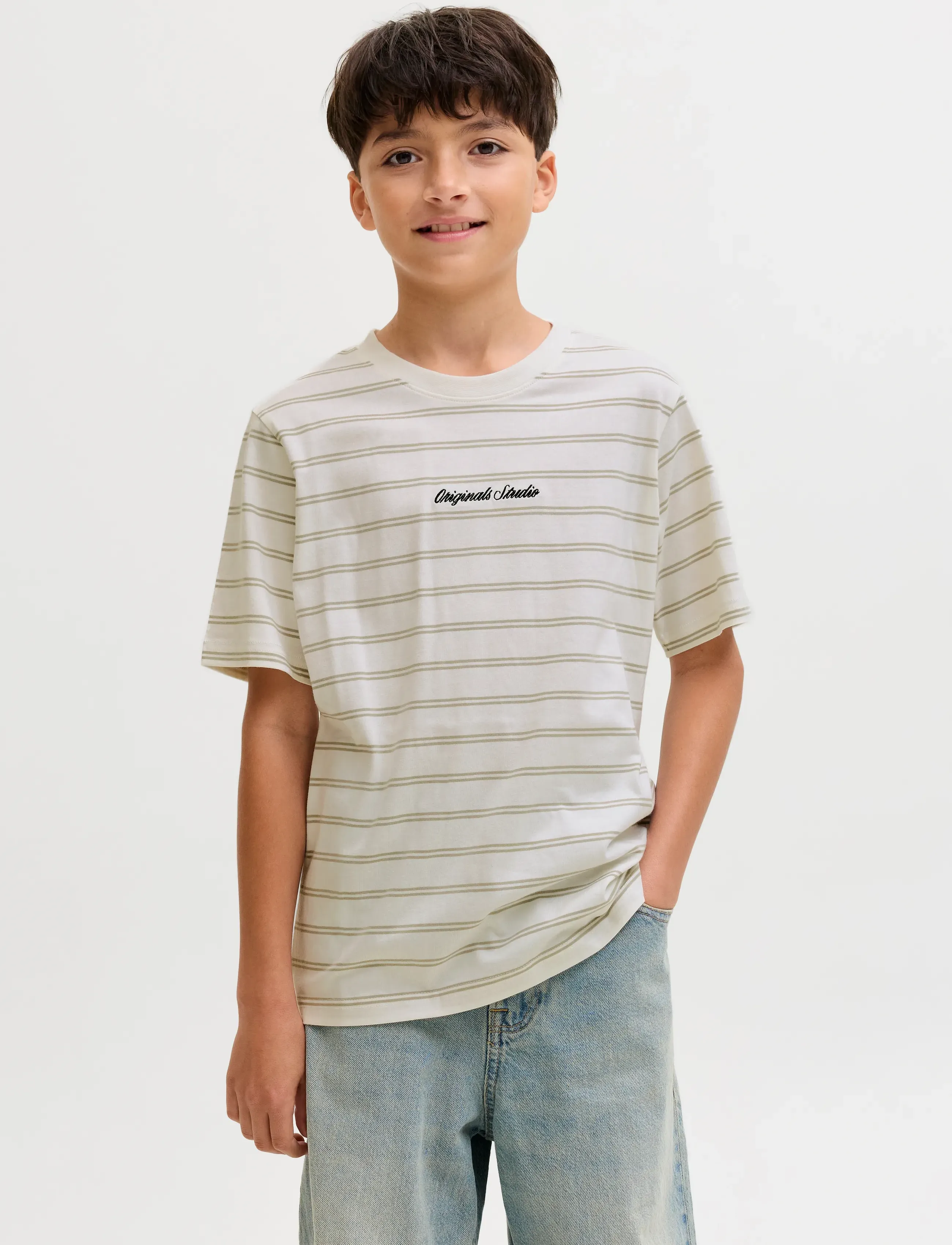 Jack & Jones JORNORREBRO STRIPE TEE SS CN JNR - Toppe og t-shirts - SEAGRASS / cream