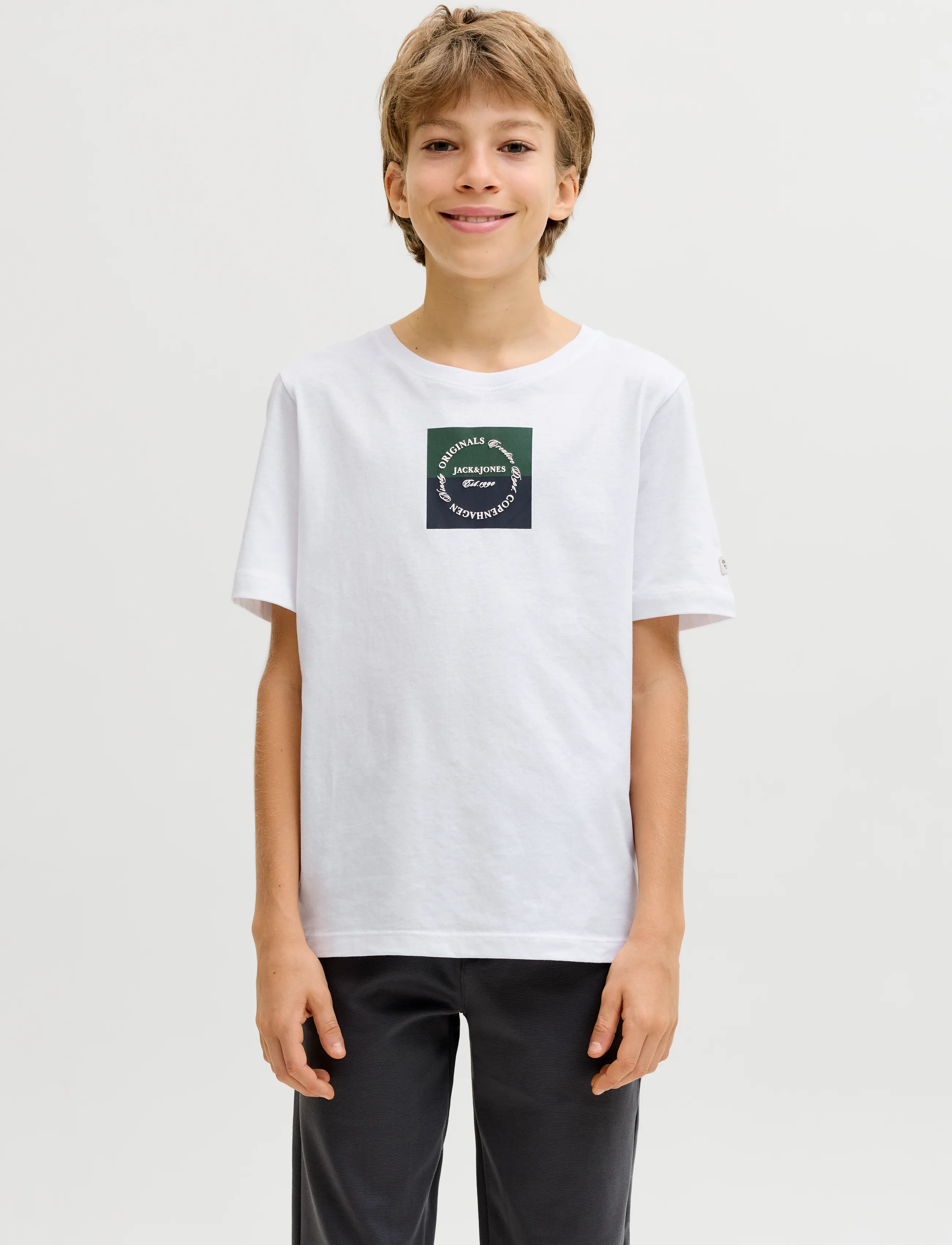 Jack & Jones Jorcatskills Square Brand Tee Ss Sn Jnr, 176, White, T-Shirts > Kortærmede, Børn