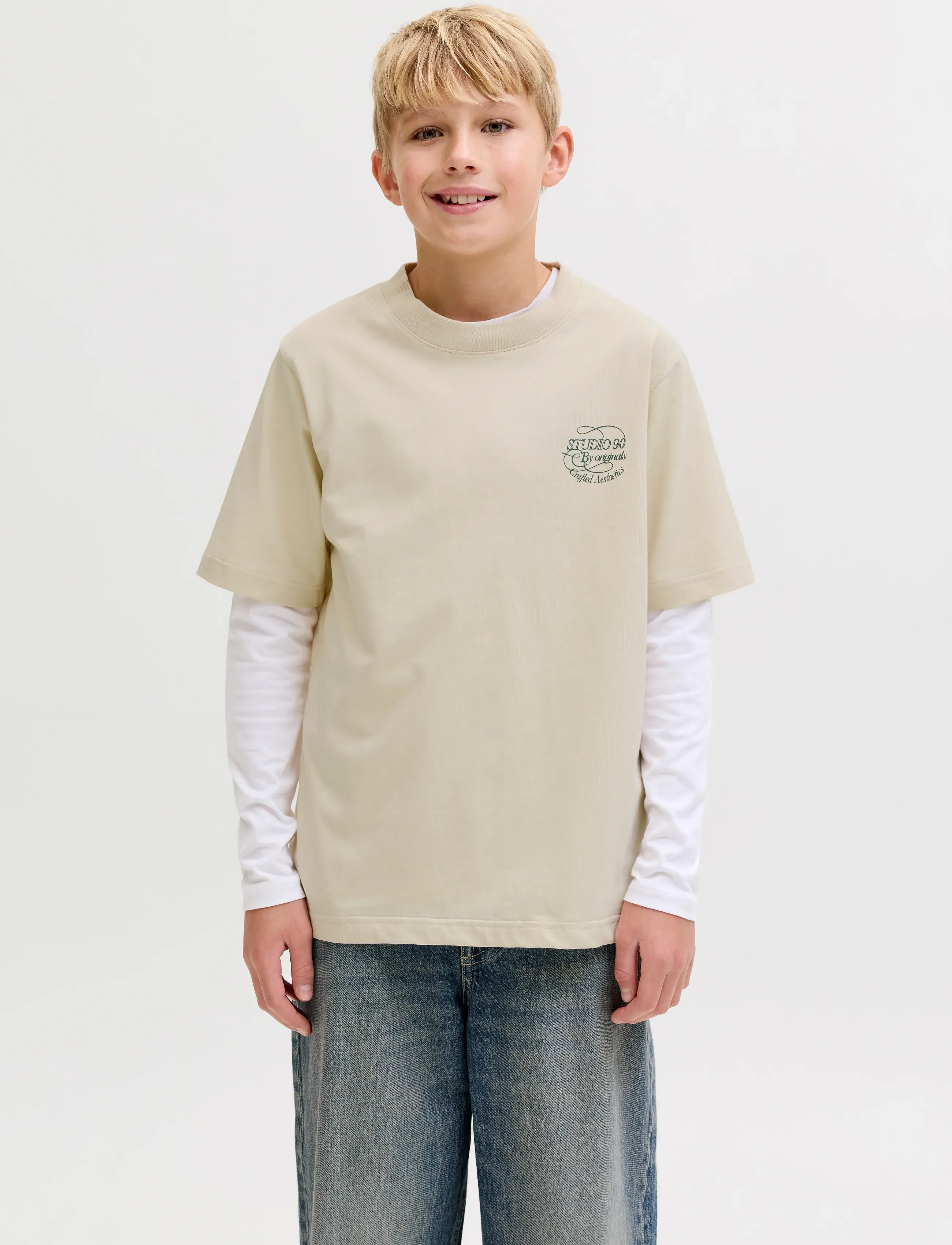 Jack & Jones JORNIAGARA TYPO TEE SS CREW NECK JNR - Kortærmede T-shirts - ANTIQUE WHITE / beige