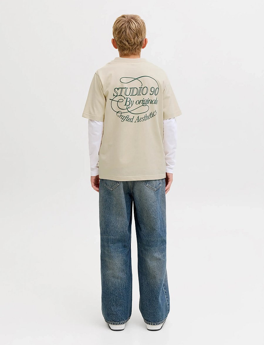 Jack & Jones - JORNIAGARA TYPO TEE SS CREW NECK JNR - kortærmede t-shirts - antique white - 3