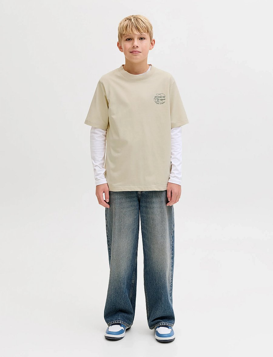 Jack & Jones - JORNIAGARA TYPO TEE SS CREW NECK JNR - kortærmede t-shirts - antique white - 4