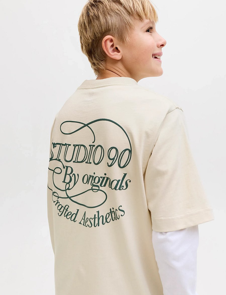 Jack & Jones - JORNIAGARA TYPO TEE SS CREW NECK JNR - kortærmede t-shirts - antique white - 5