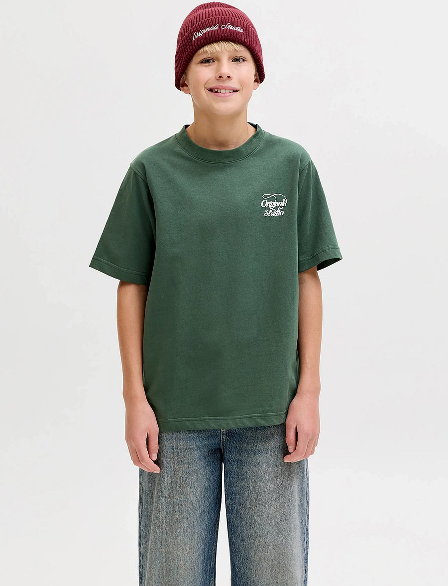 Jack & Jones - JORNIAGARA TYPO TEE SS CREW NECK JNR - kortærmede t-shirts - sycamore - 0