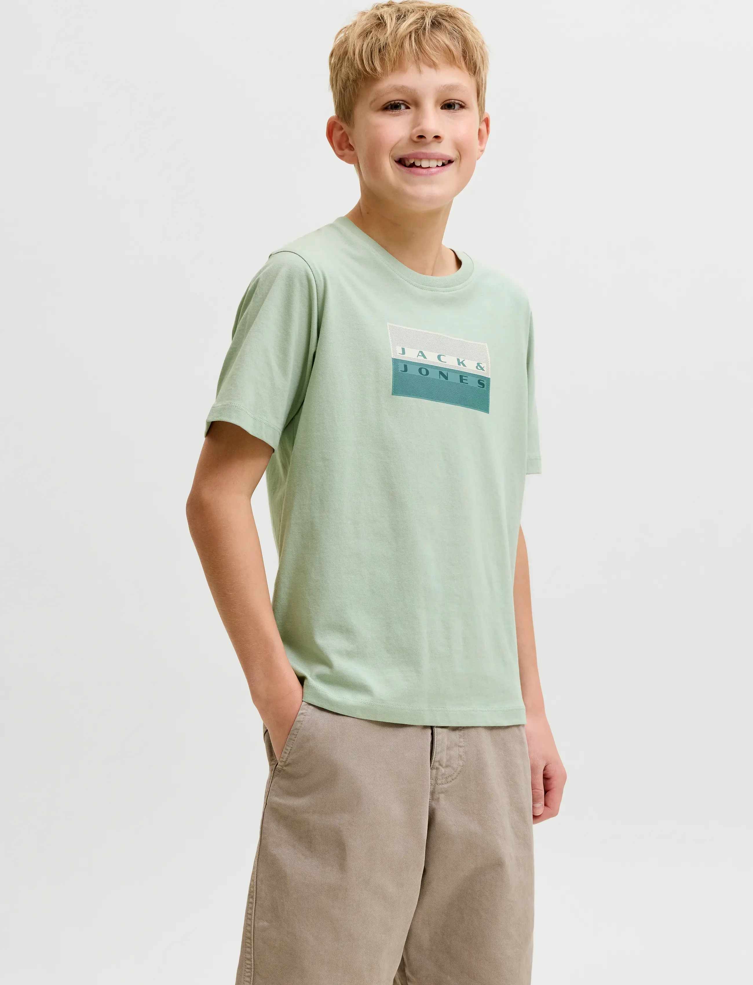 Jack & Jones JCOFUSION DOTS PRINT TEE SS CN SN JNR - T-shirts - AQUA GRAY / white