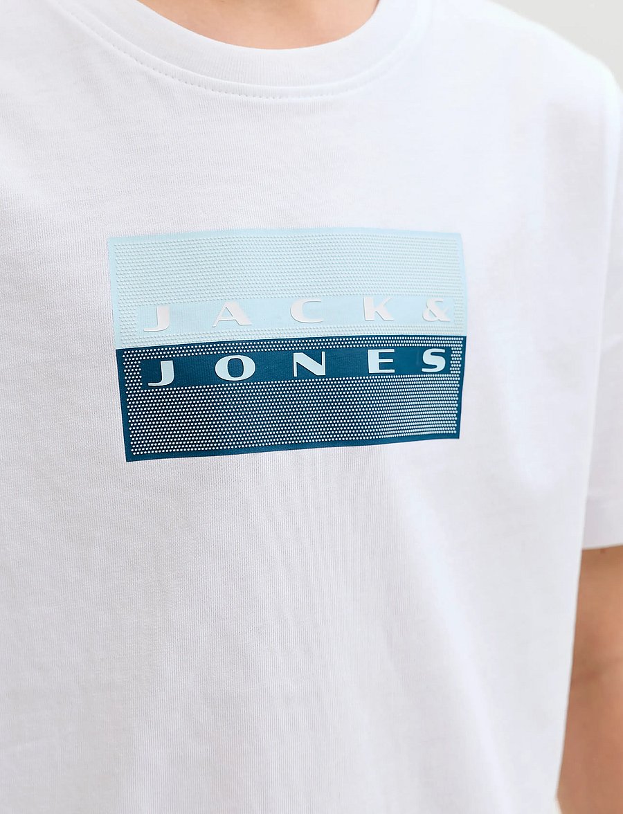 Jack & Jones - JCOFUSION DOTS PRINT TEE SS CN SN JNR - kurzärmelige - bright white - 4