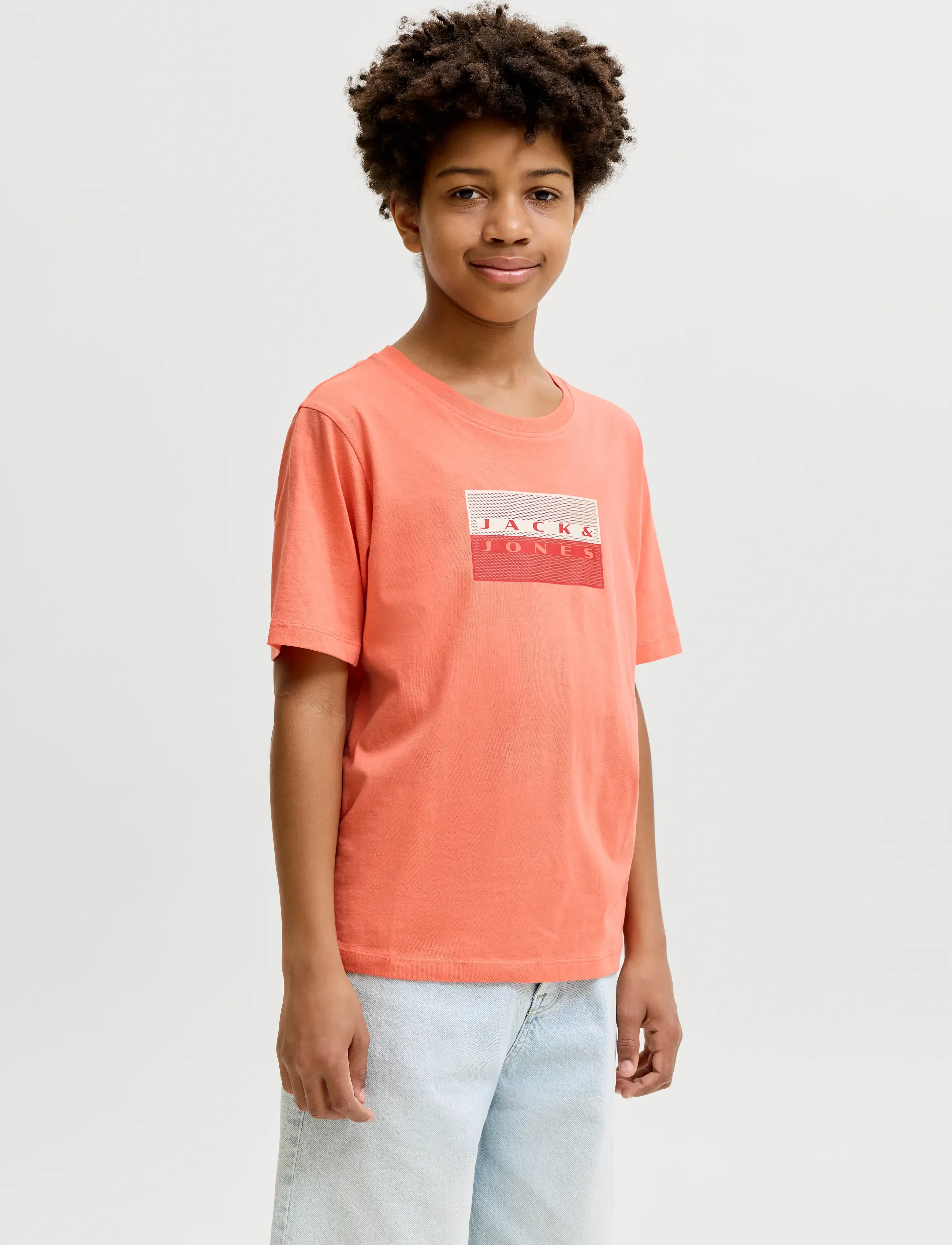Jack & Jones JCOFUSION DOTS PRINT TEE SS CN SN JNR - Tops & T-shirts - PERSIMMON / coral