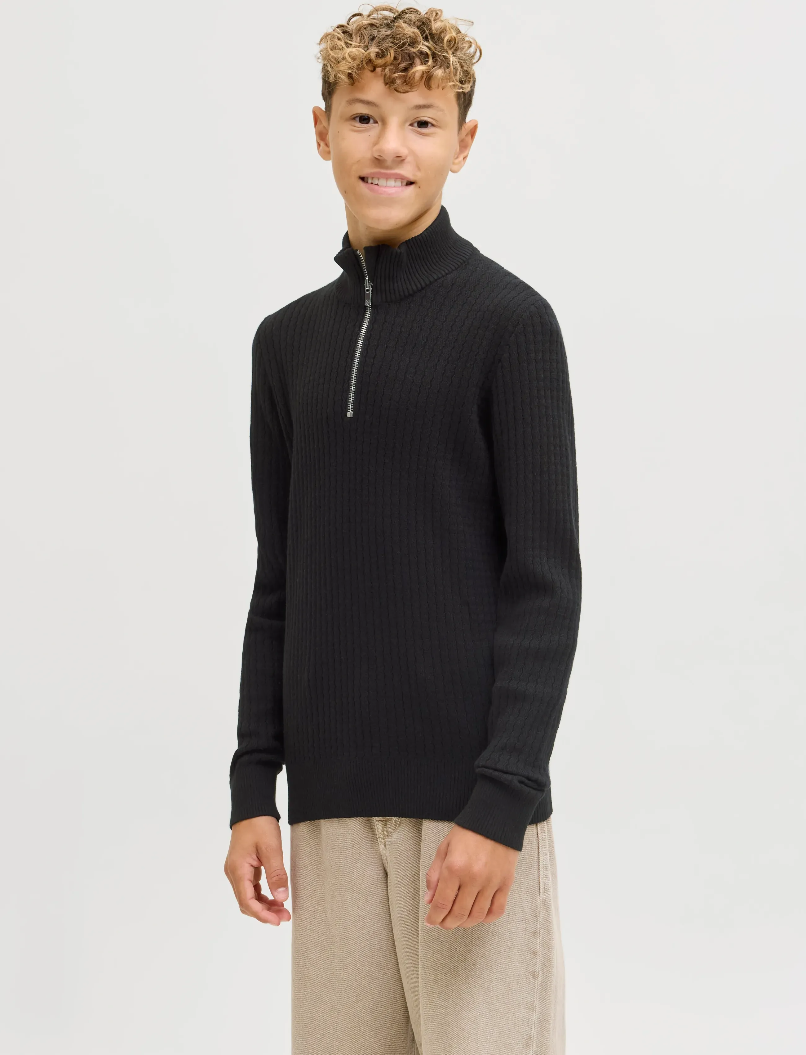 Jack & Jones JPRBLUBARKLEY KNIT HALF ZIP JNR - Stickade tröjor - BLACK / black