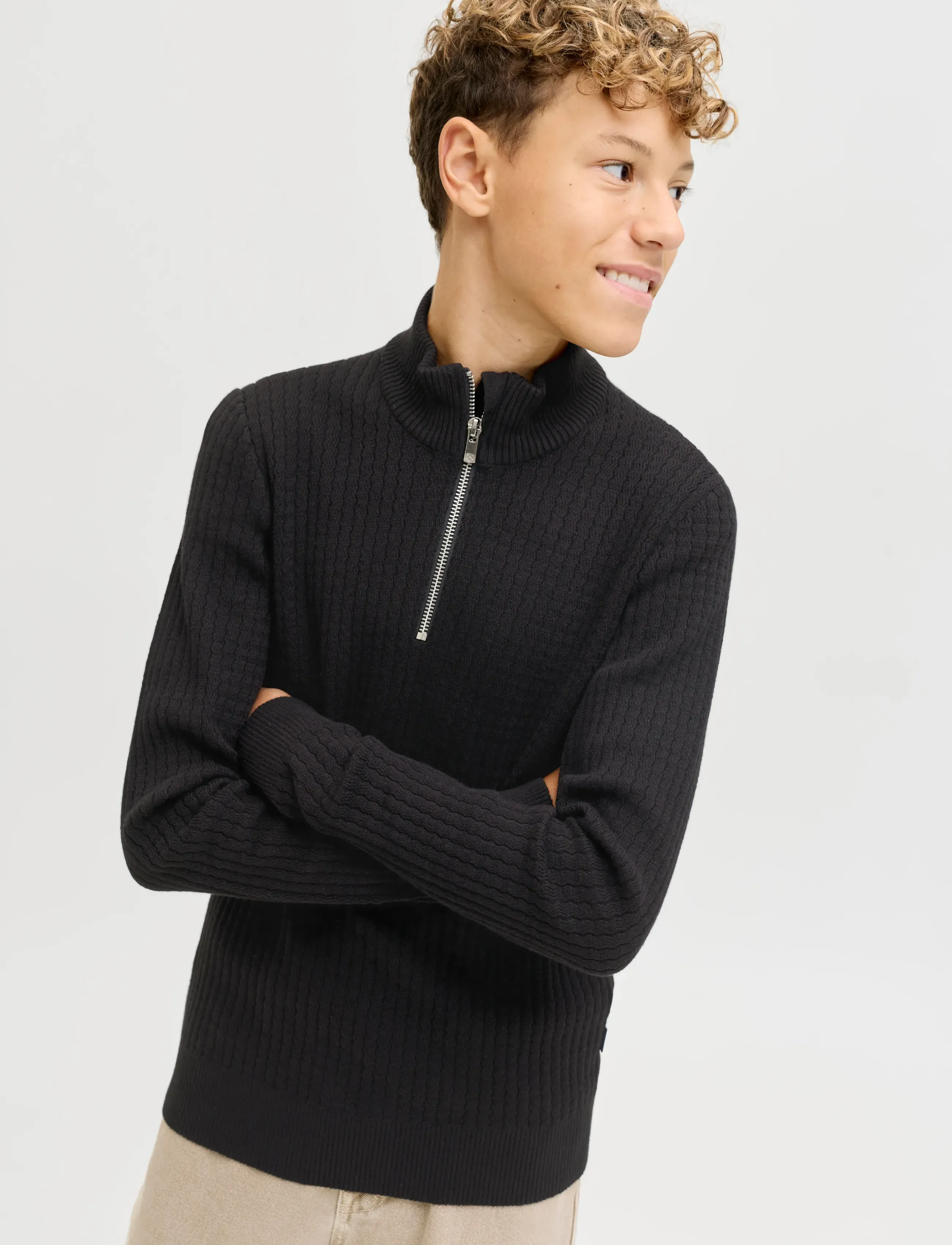 Jack & Jones JPRBLUBARKLEY KNIT HALF ZIP JNR - Meestele - BLACK / black