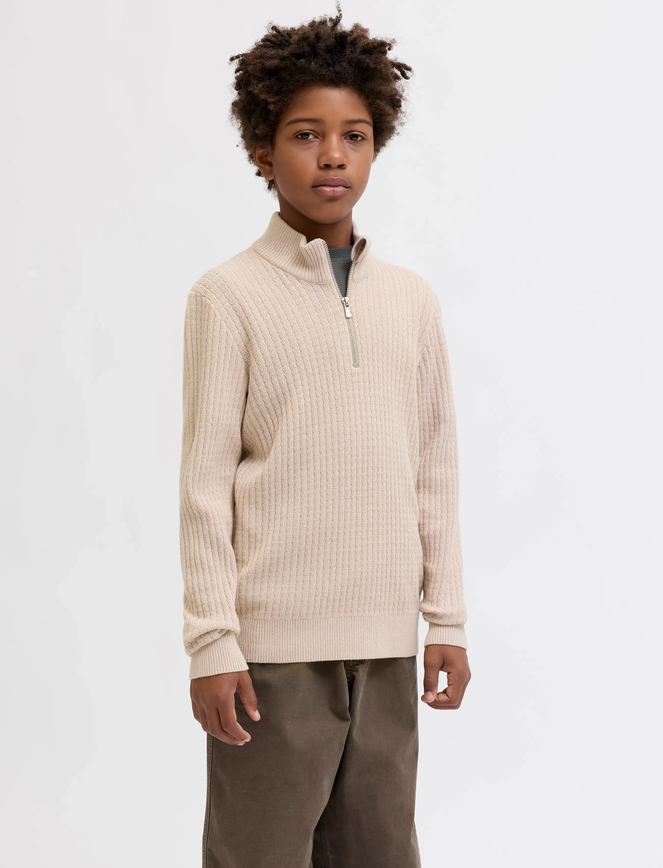 Jack & Jones JPRBLUBARKLEY KNIT HALF ZIP JNR - Stickade tröjor - SIMPLY TAUPE / beige