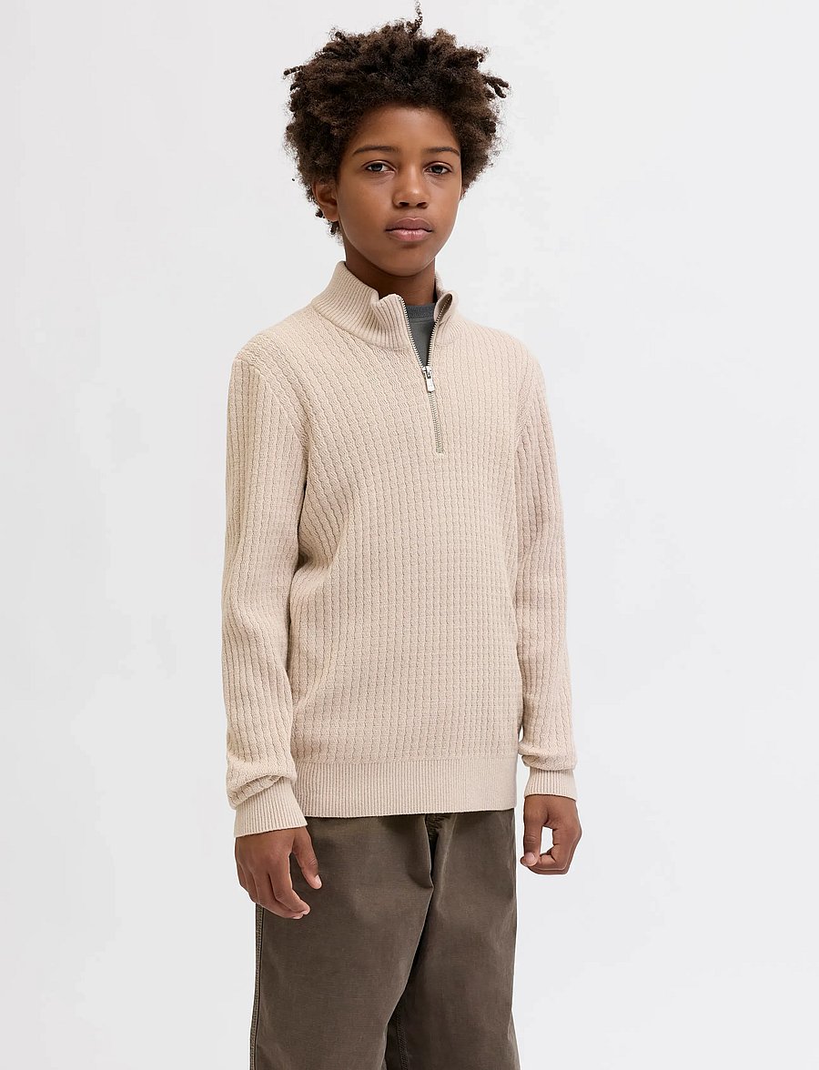 Jack & Jones - JPRBLUBARKLEY KNIT HALF ZIP JNR - gensere - simply taupe - 0