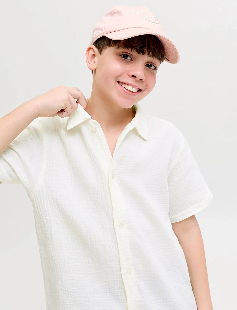 Jack & Jones - JORNANTUCKET DOUBLE CLOTH SHIRT SS JNR - kurzärmlige hemden - cloud dancer - 5