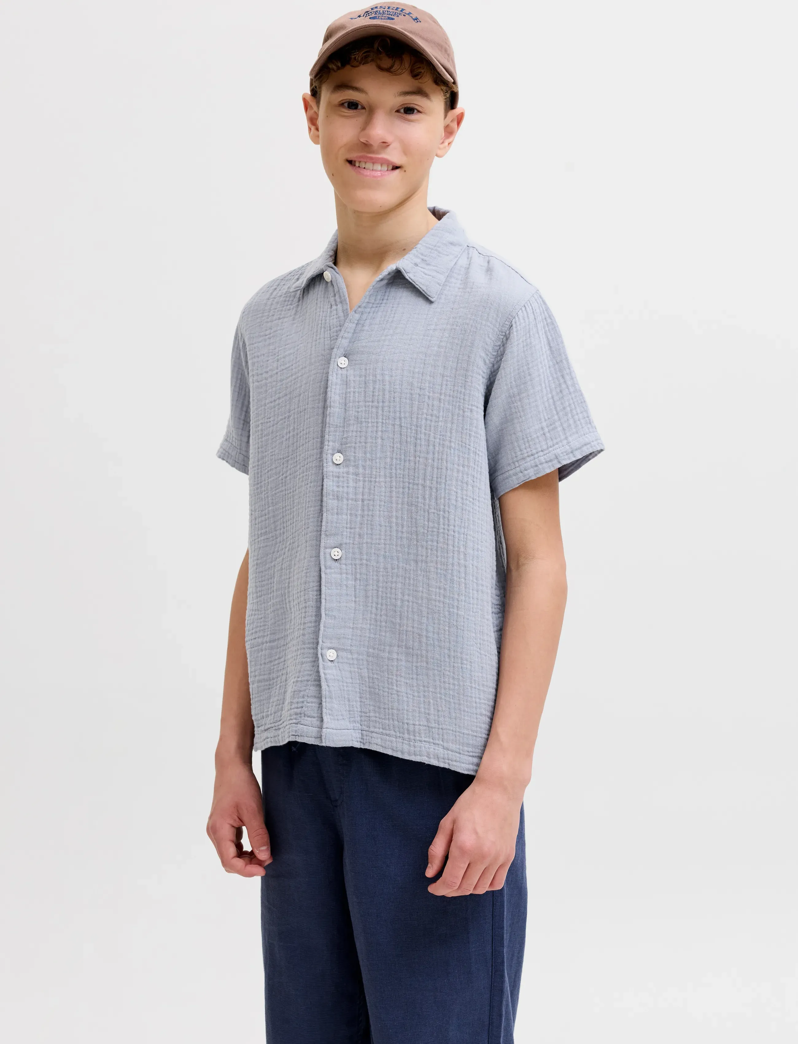Jack & Jones Jornantucket Double Cloth Shirt Ss Jnr, 164, Shirts, Blau - Short-sleeved Kinder