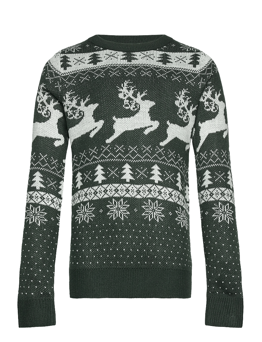 Jack & Jones - JJXMAS FROSTY KNIT CREW NECK JNR - trøjer - scarab - 0