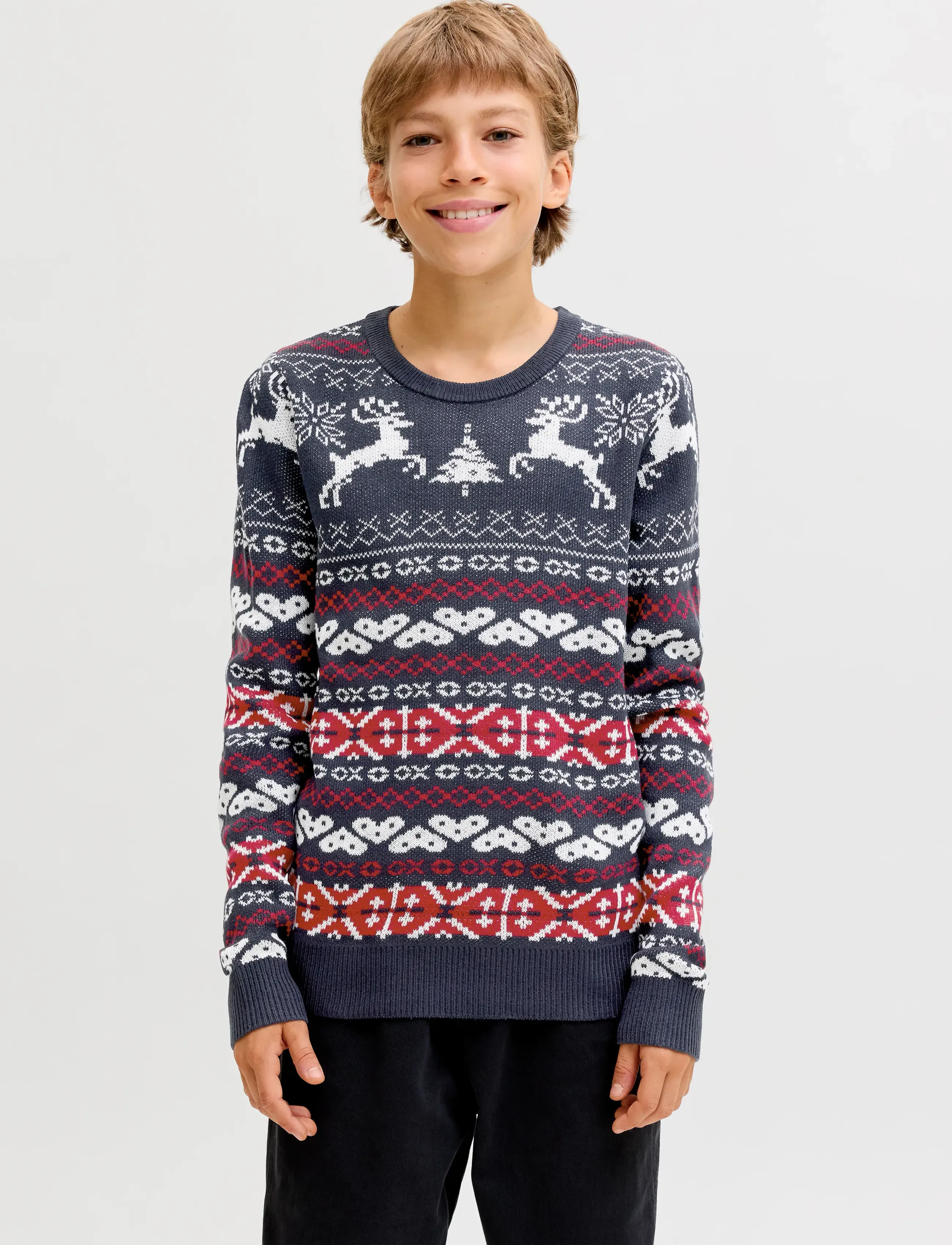 Jack & Jones Jjxmas Frosty Knit Crew Neck Jnr, 176, Knitwear, Marineblau - Pullovers, Kinder