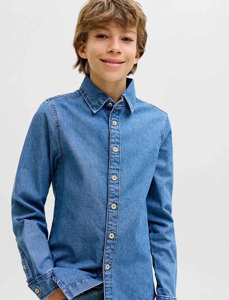 Jack & Jones - JJESTANLEY JJSHIRT AT 021 NOOS JNR - pikkade varrukatega särgid - blue denim - 5
