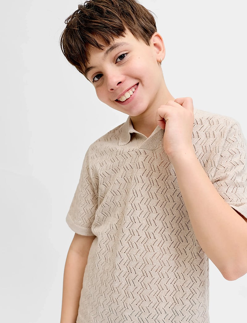 Jack & Jones - JORTYLER KNIT SS SPLIT NECK POLO SN JNR - kortærmede poloer - feather gray - 5
