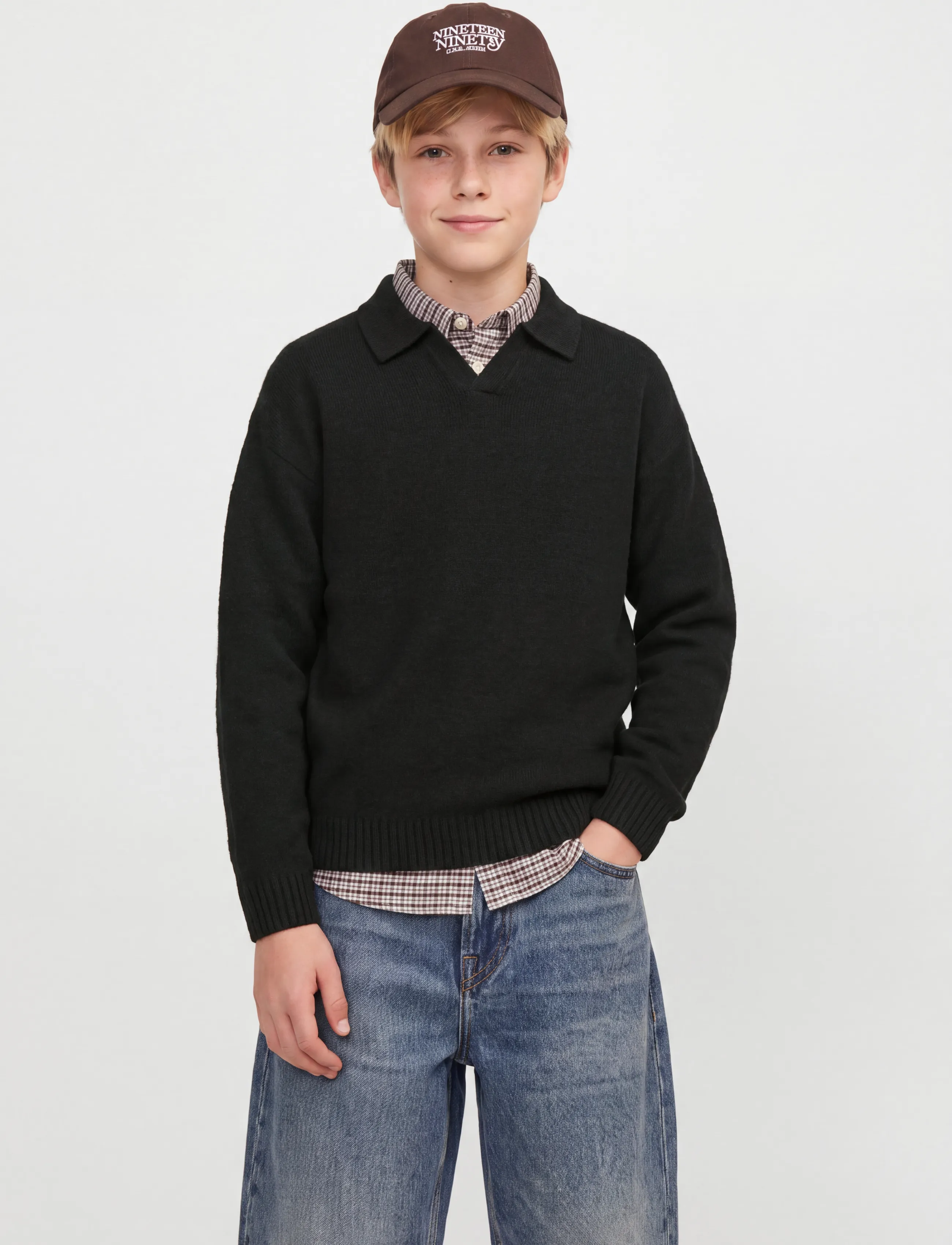 Jack & Jones Jjesoho Ollie Knit Split Neck Jnr, Kinder, Split Hals Strickpullover, Schwarz, Gr.164