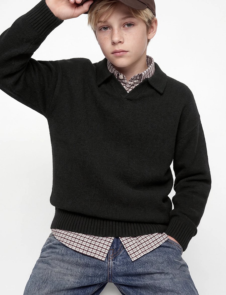 Jack & Jones - JJESOHO OLLIE KNIT SPLIT NECK JNR - black - 4