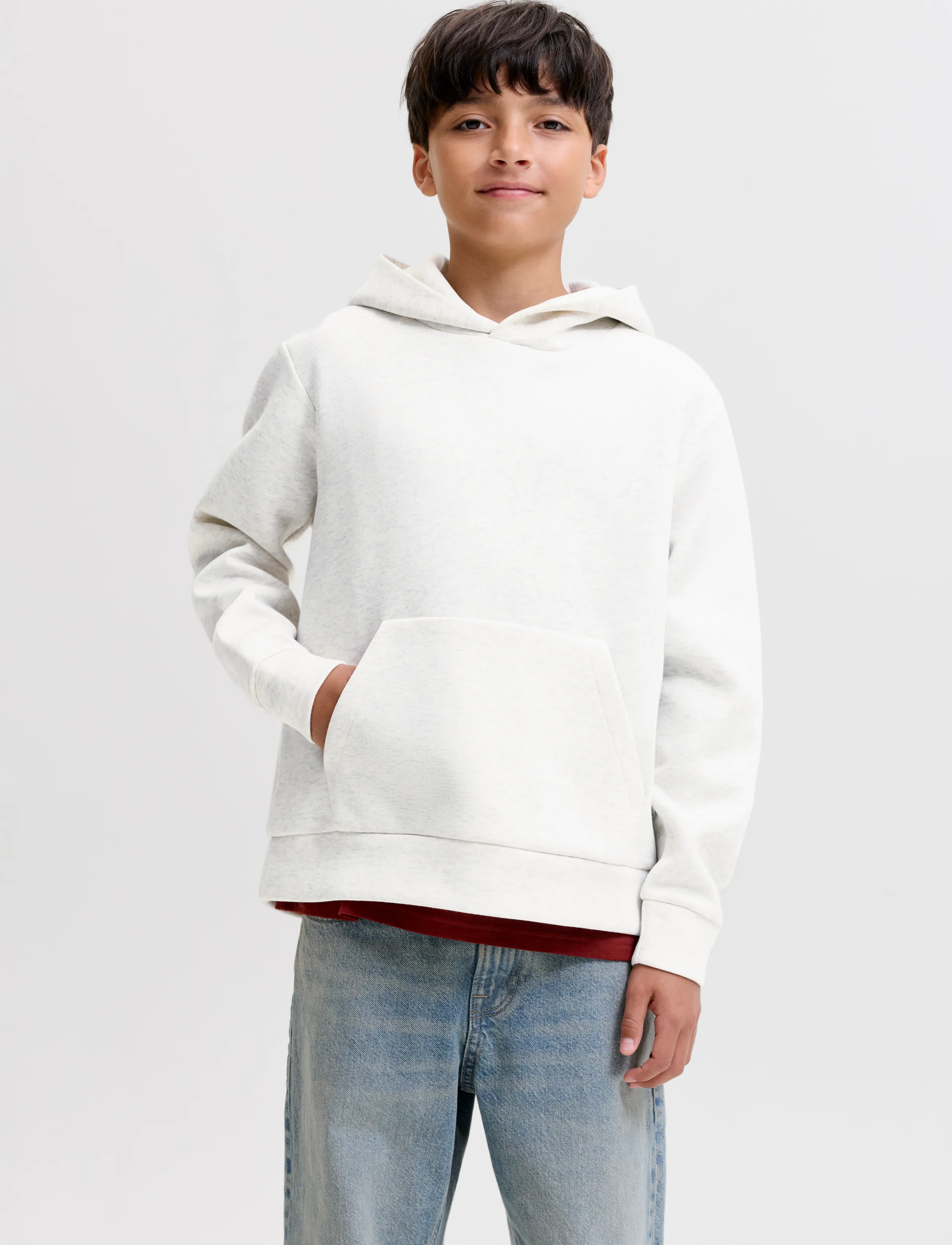 Jack & Jones JJEBARRON SWEAT HOOD NOOS JNR - Sweatshirts & Huvtröjor - WHITE MELANGE / white