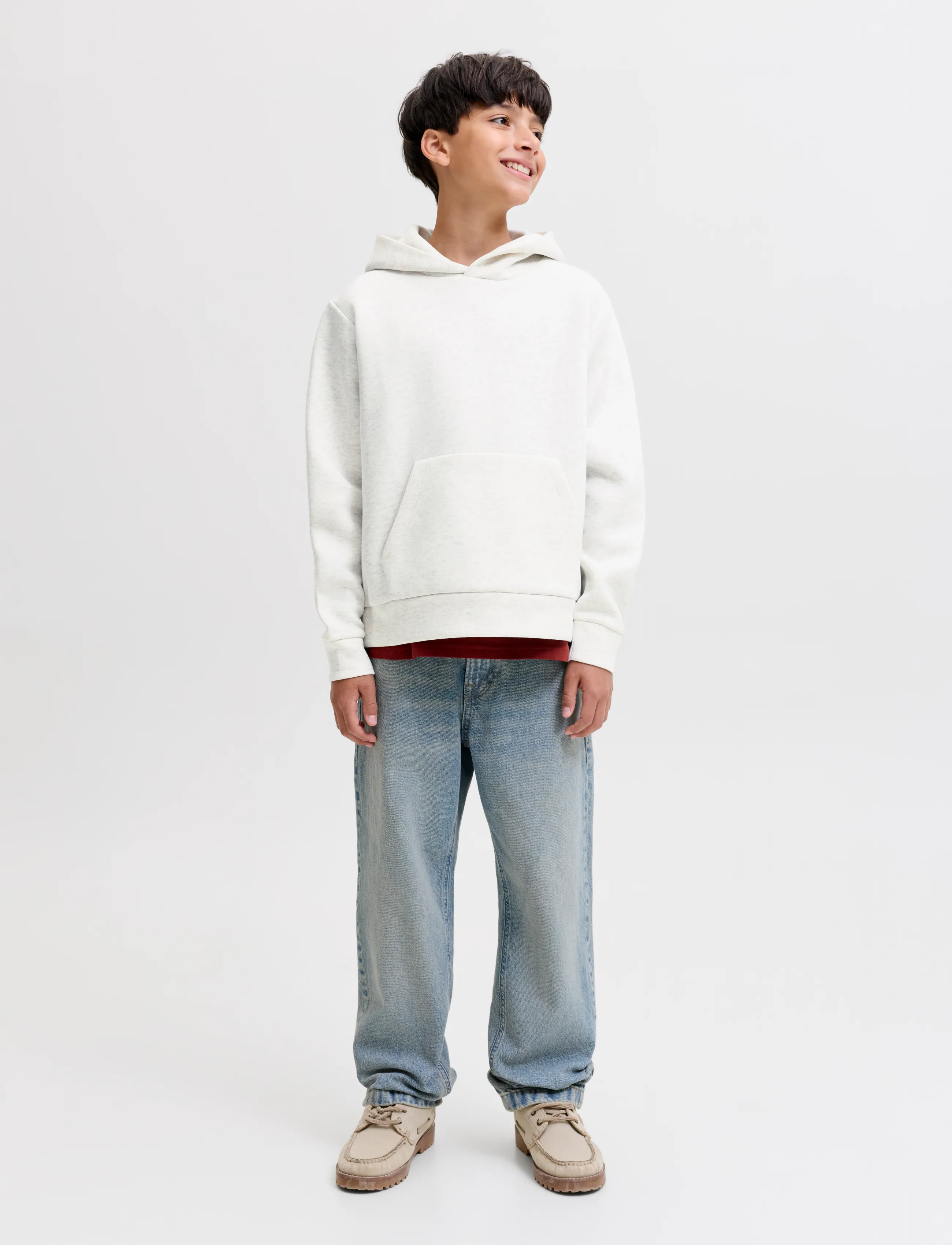 Jack & Jones - JJEBARRON SWEAT HOOD NOOS JNR - huvtröjor - white melange - 3