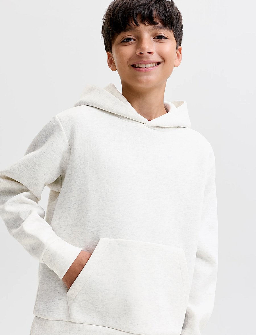 Jack & Jones - JJEBARRON SWEAT HOOD NOOS JNR - huvtröjor - white melange - 5